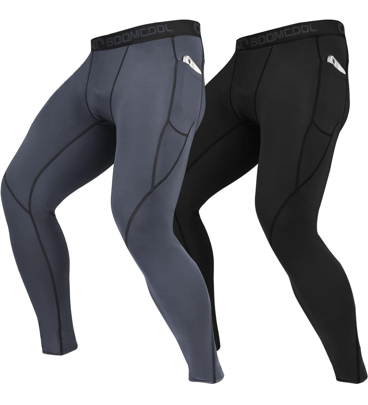 Buy Boomcool Men's Compression Pants - XXL Black/Gray Running Trousers with Pockets for Fitness Gym Yoga & Cycling | International Shipping Available - Buy Online on GoSupps.com