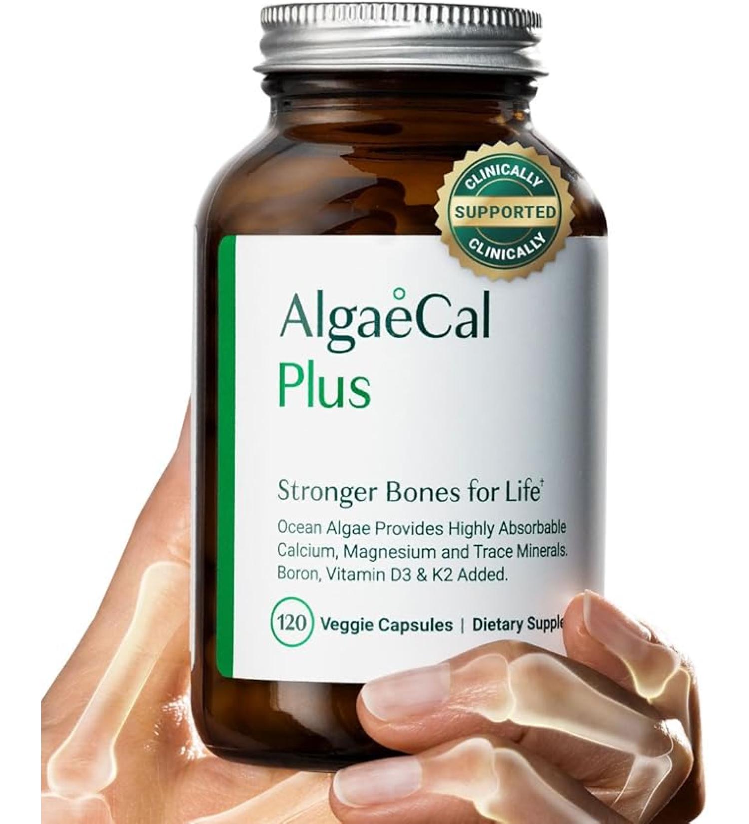 AlgaeCal Plus: Plant-Based Calcium Supplement with Vitamin D3, K2, Magnesium, Boron | Bone Strength | 120 Veggie Caps - Buy Online on GoSupps.com