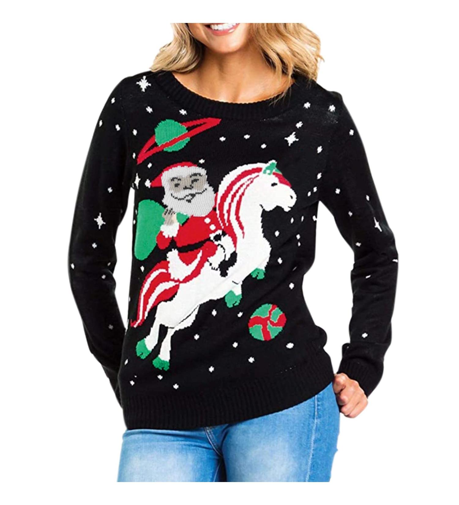 Shop Women's Christmas Sweater with Elk & Snowflakes | Cozy Knitted Top - XL Size - Buy Online on GoSupps.com