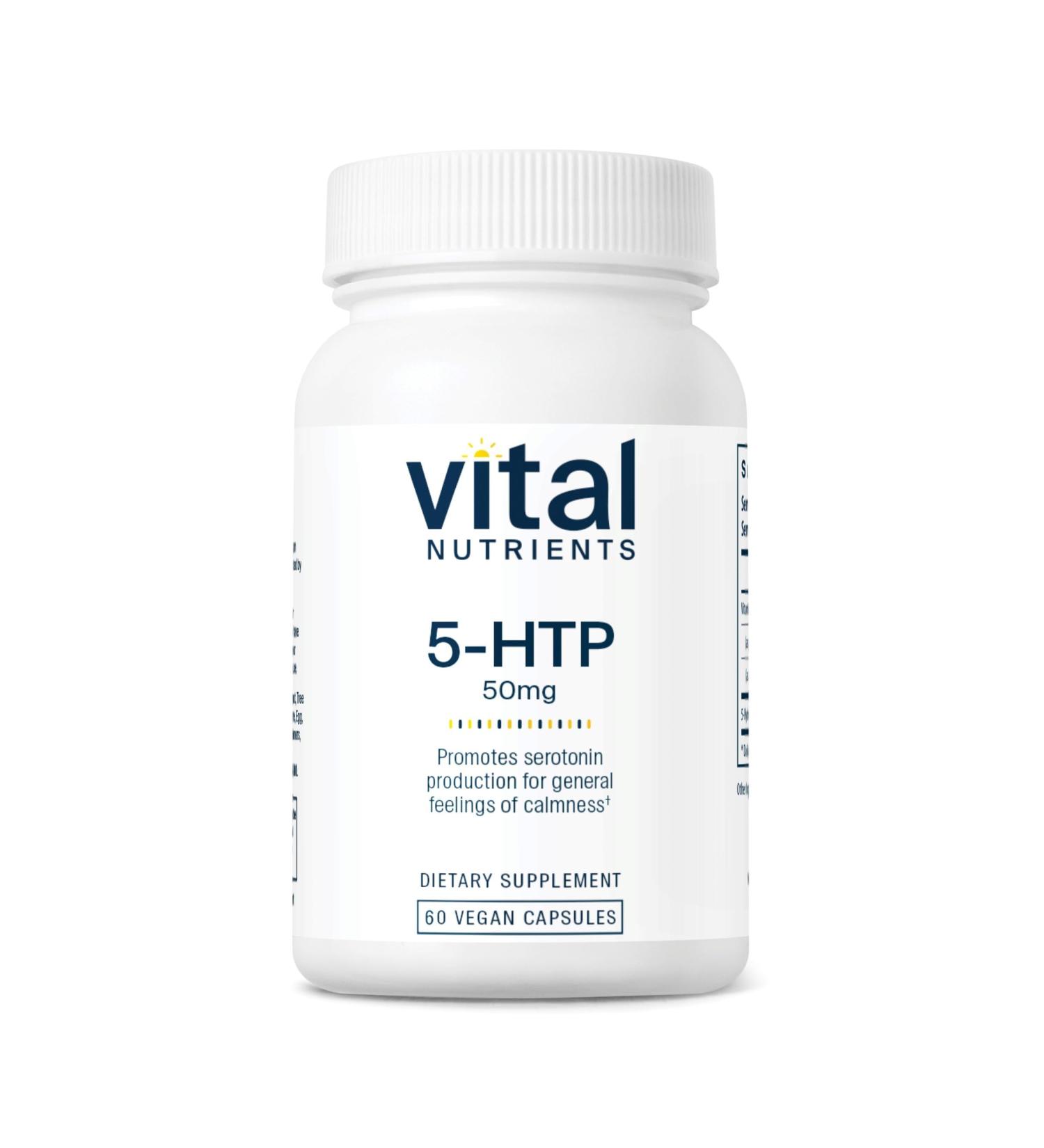 Vital Nutrients 5-HTP 50mg (5-hydroxytryptophan) | Vegan Serotonin Support Supplement* | Sleep and Stress Support | 5HTP and Vitamin B6 | Gluten Dairy Soy Free | Non-GMO | 60 Capsules - Buy Online on GoSupps.com