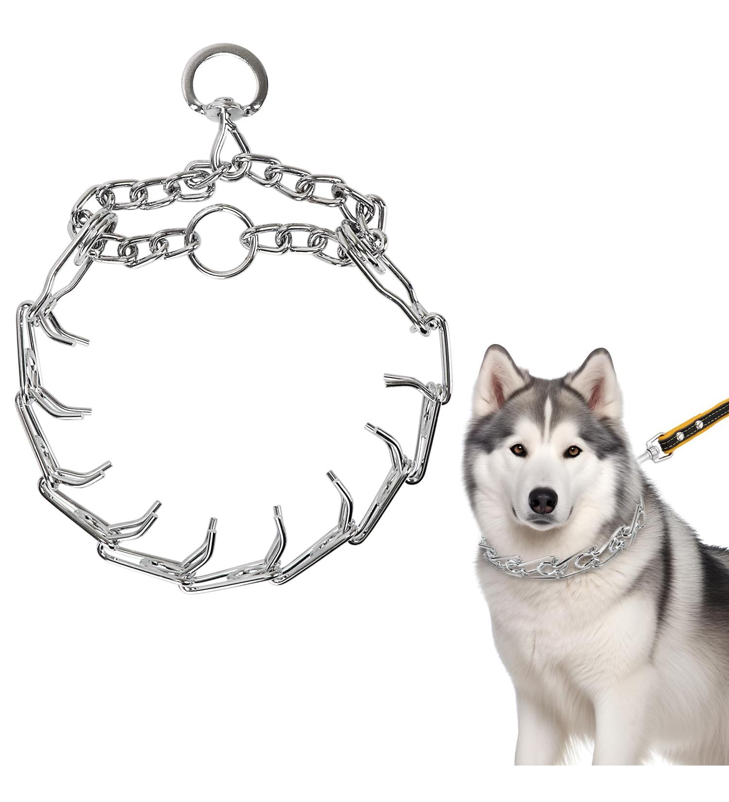 Metal Choke Chain for Dog Anti Bark Collars for Dogs Pet Outdoor Training Durable Thick Prong Collars Puppy Adjustable Silver Necklace for Dogs Daily Training (M) - Buy Online on GoSupps.com