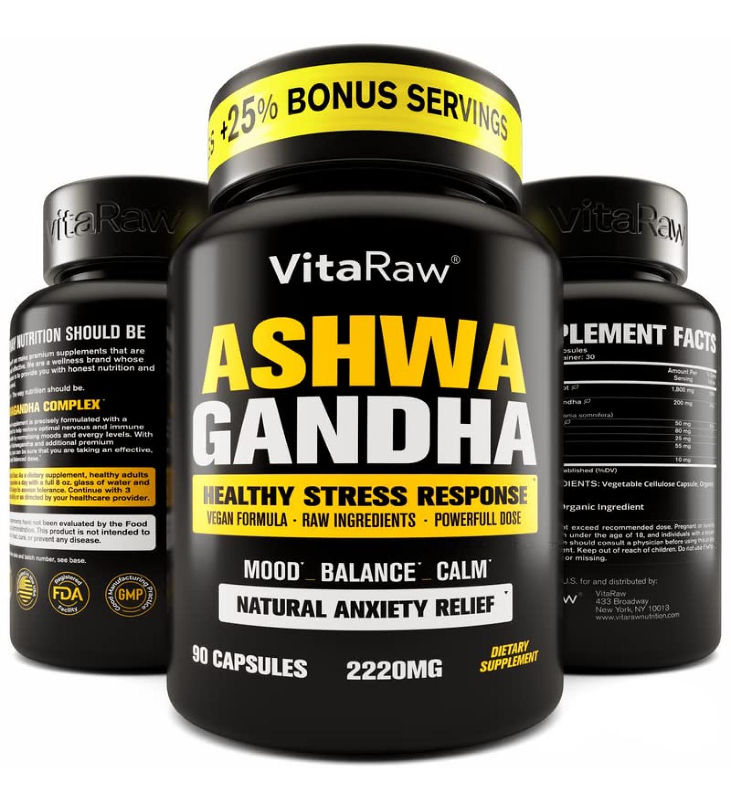 Organic Ashwagandha Capsules - Mood & Stress Relief Supplement with Valerian Root & Artichoke Leaf - KSM 66 Ashwagandha - Buy Online on GoSupps.com