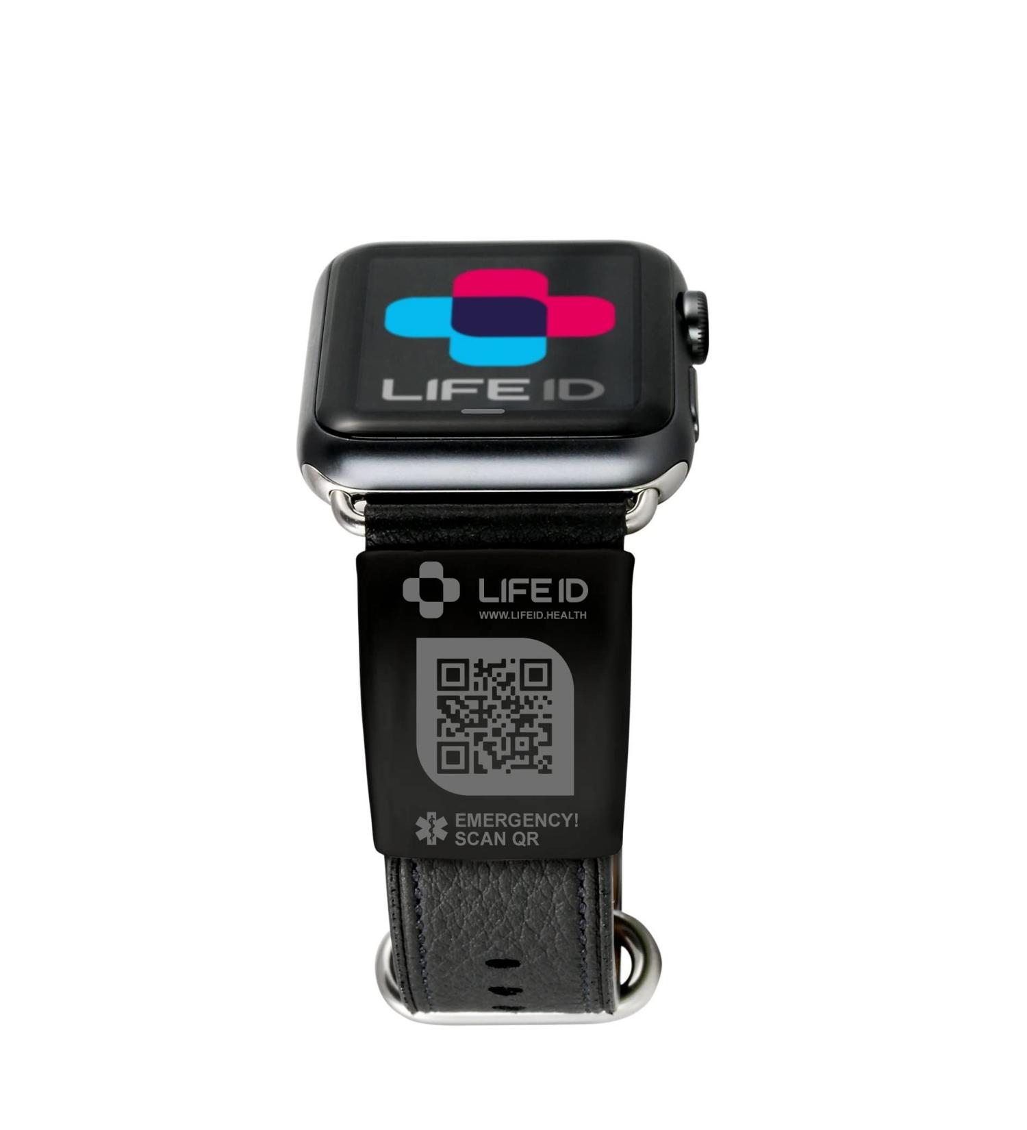 LIFE ID Apple Watch Band - Medical Alert ID for Men & Women - Edit Info Anytime - Free Profile Dashboard - No Subscription Fees - 18mm Wide - Buy Online on GoSupps.com