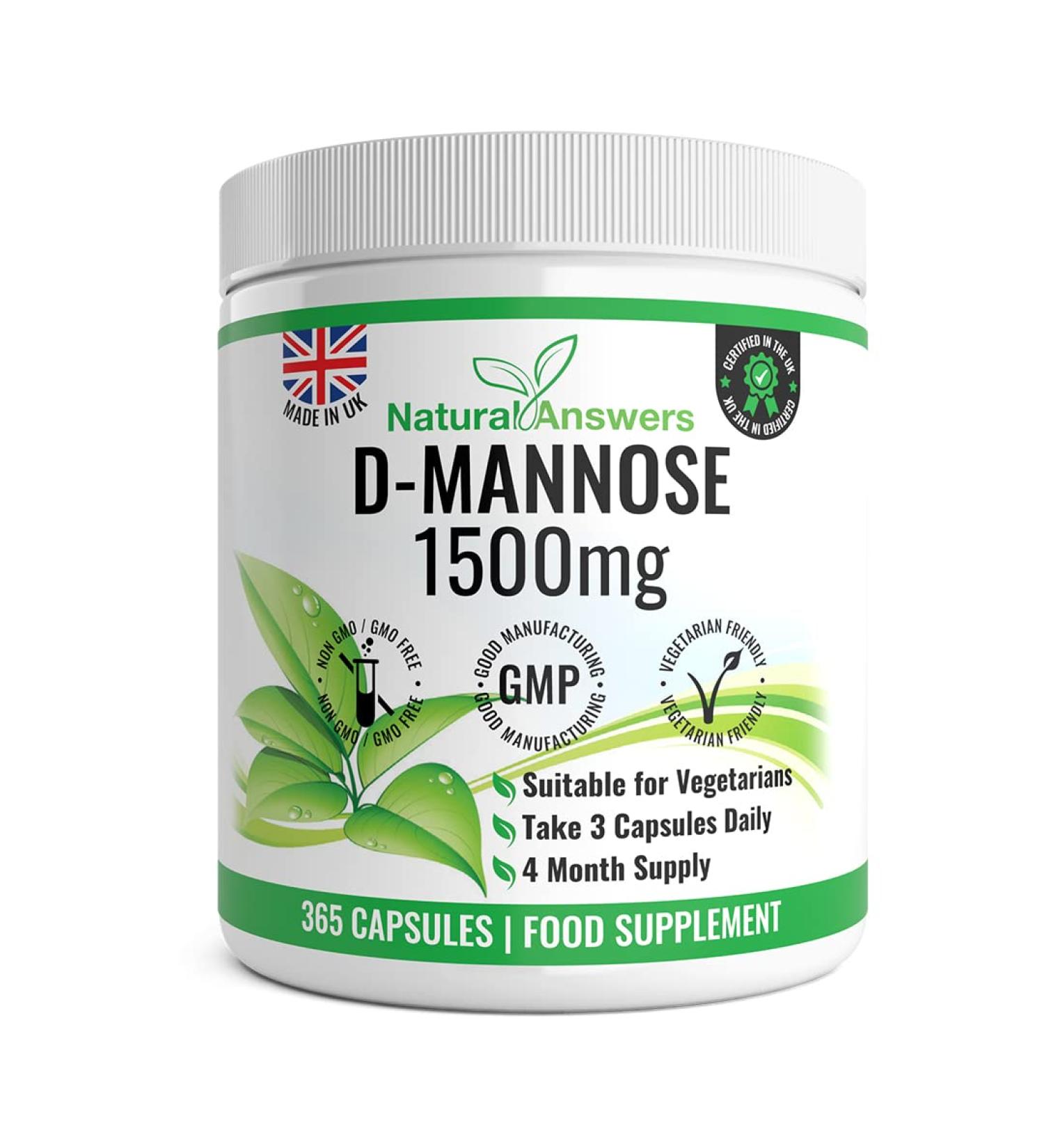 D-Mannose 1500mg | 365 Vegetarian Capsules | Precision Formula | Made in UK - Buy Online on GoSupps.com