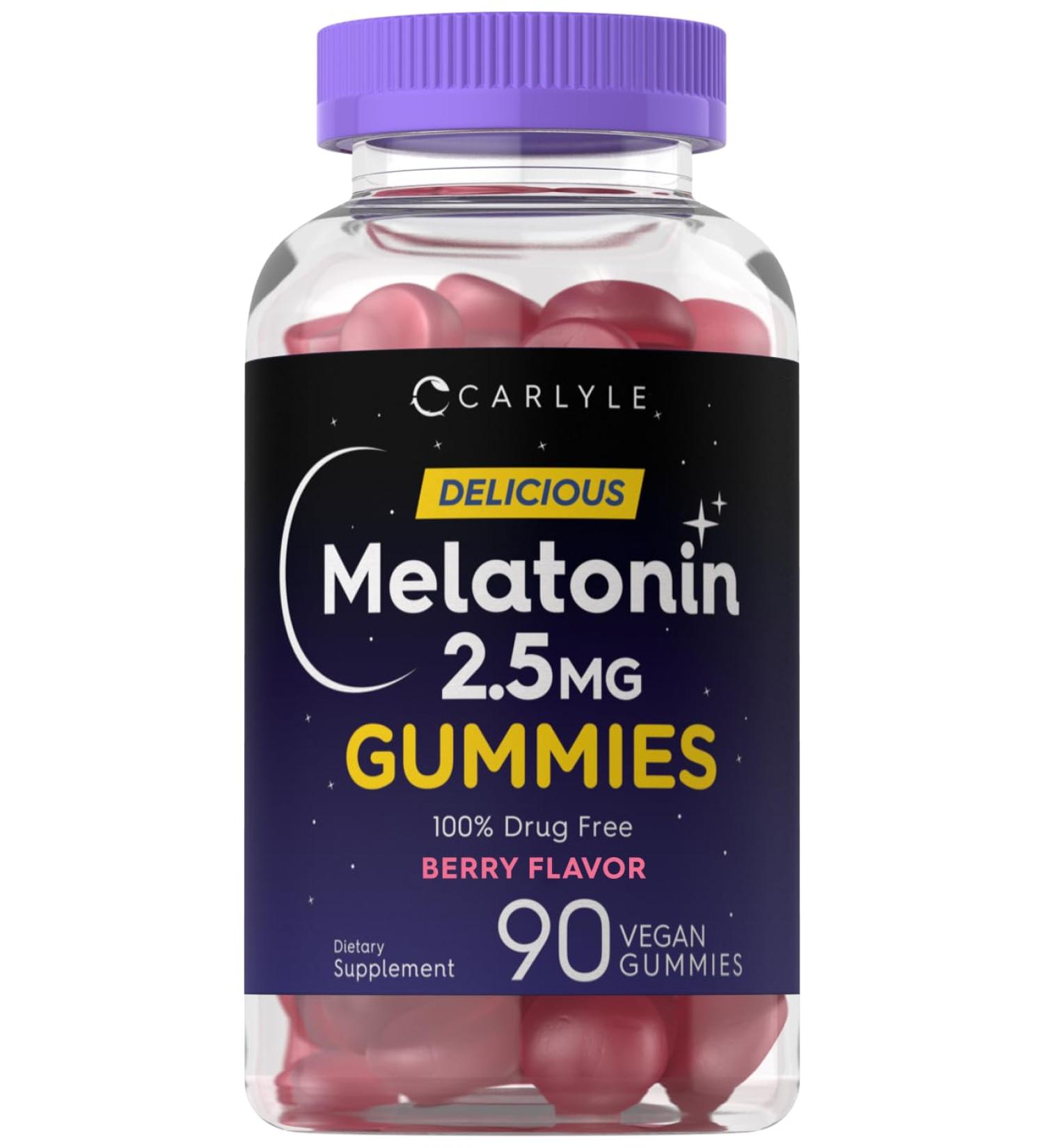 Carlyle Melatonin 2.5 mg Gummies | 90 Count | Berry Flavor Gummy Supplement | Vegan Non-GMO Gluten Free - Buy Online on GoSupps.com