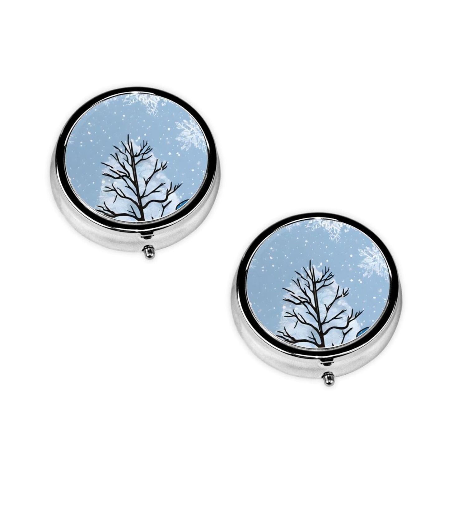 Christmas Santa Snowman Mini Round Pill Box | 3-Compartment Travel Organizer | Portable Medicine Case for Pocket Home & Office - Buy Online on GoSupps.com