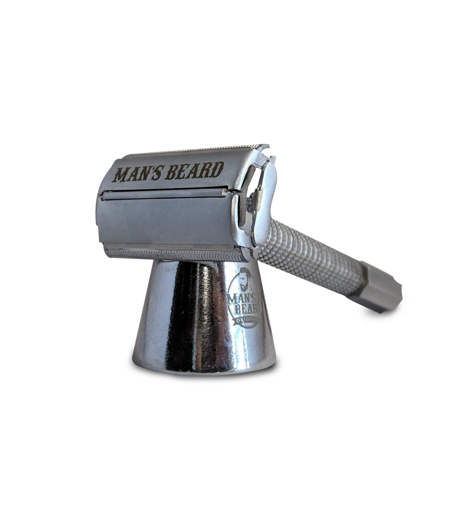 Shop Mans Beard: Premium Stainless Steel Butterfly Razor with Stand - Perfect for a Precision Shave! - Buy Online on GoSupps.com