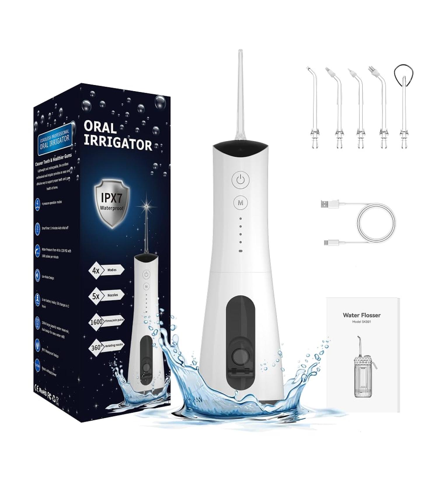 Portable Electric Water Dental Flosser - Rechargeable Cordless Oral Irrigator with Patent Pump | Travel-Friendly Teeth Cleaning - Buy Online on GoSupps.com