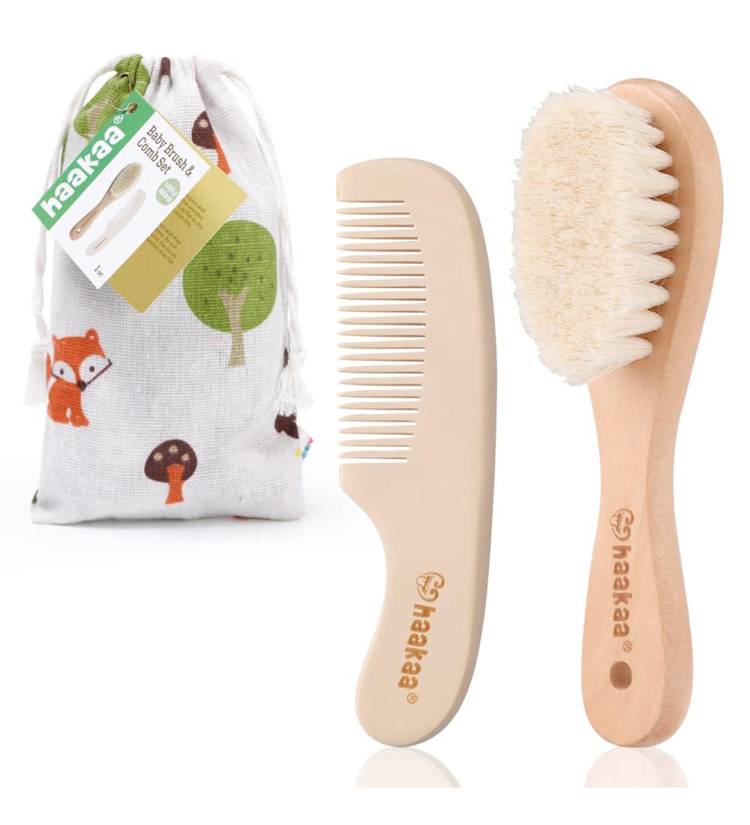 Haakaa Baby Hair Brush and Comb Set for Newborns & Toddlers - Natural Soft Goat Bristles - Gentle Grooming for Baby's Hair - Ideal for Cradle Cap - Perfect Baby Gift - 2 Pack - Buy Online on GoSupps.com