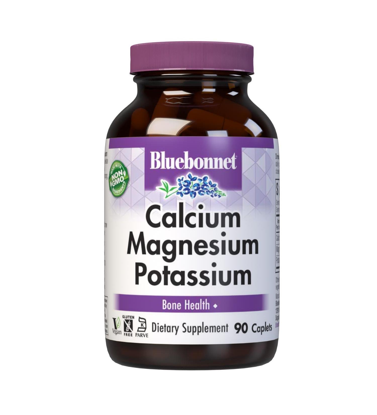 Bluebonnet Calcium Magnesium Potassium Supplement for Women & Men - Supports Healthy Bones - Calcium 1000mg Mineral Supplement Chelate Form - Non-GMO Vegan Gluten-Free 90 Caplets Unflavored 90 Count (Pack of 1) - Buy Online on GoSupps.com