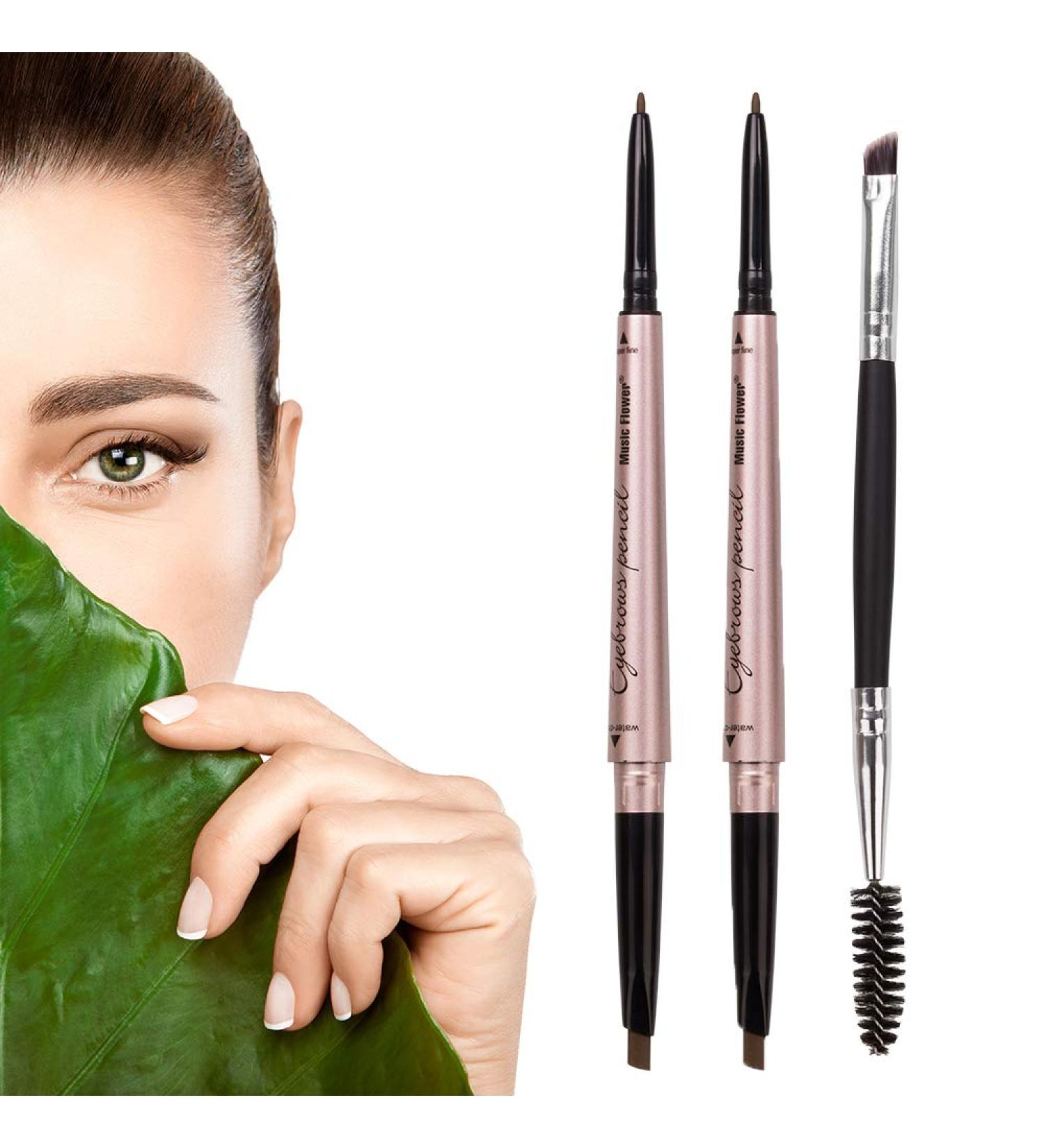 2 Pack Waterproof Eyebrow Pencil with Dual Ends - Professional Brow Enhancing Kit in Dark Brown #1 - Buy Online on GoSupps.com