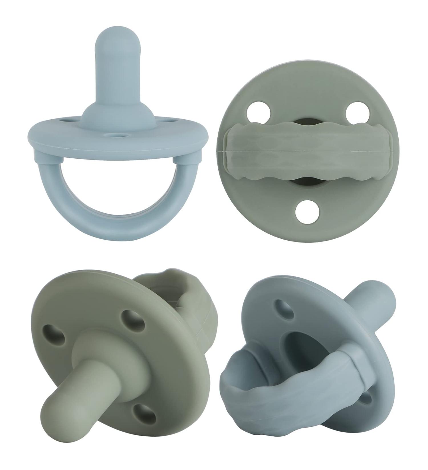 Soother Pacifier 4-Pack - Food Grade Silicone with Handle, 3 Holes for Added Safety, BPA Free (Sage x2 / Ether x2) - Buy Online on GoSupps.com