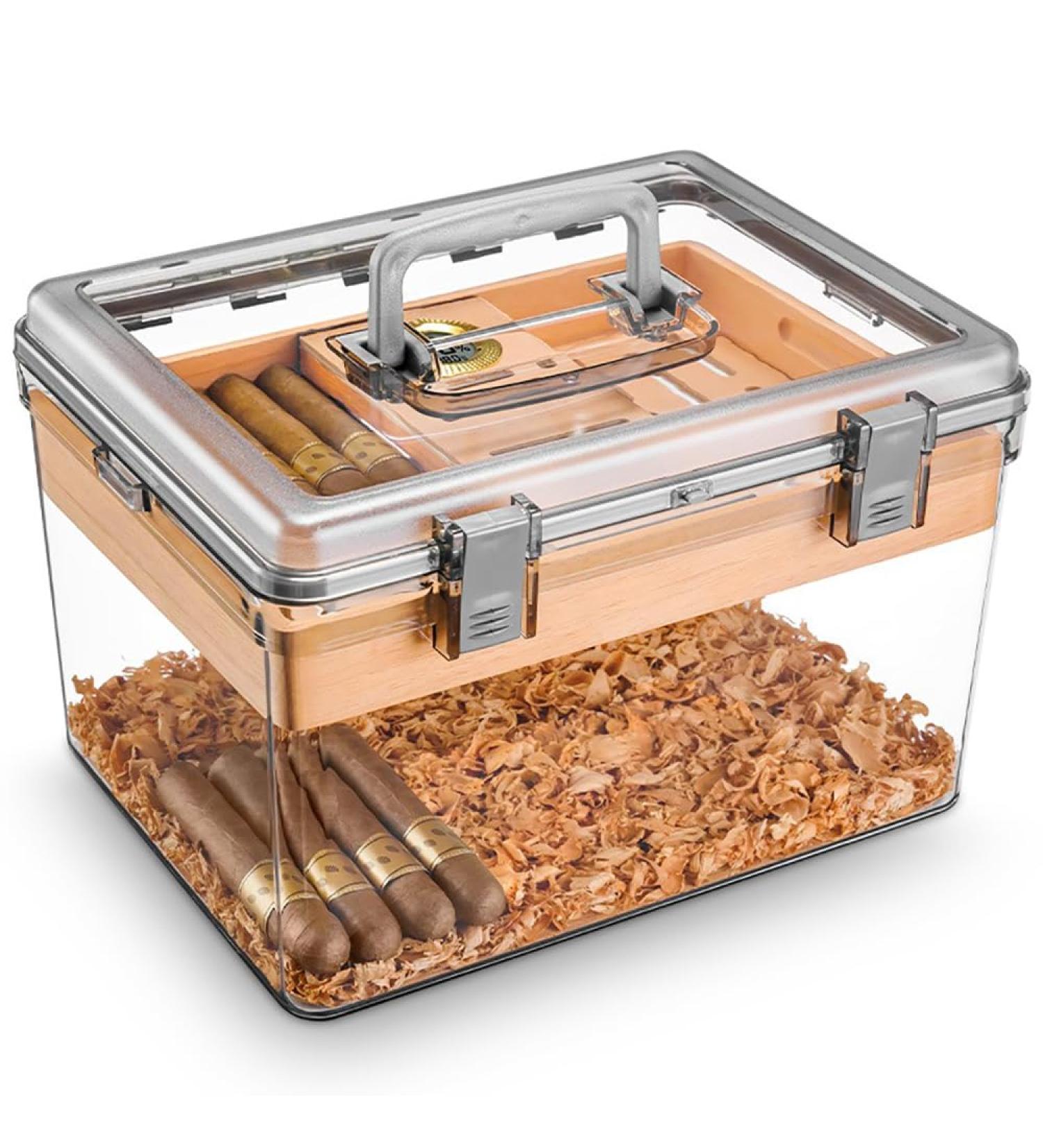 Cigar Humidor Large Portable Sealed Cigar Box Humidor Ceshelf Multifunction Accommodate 100 Cigars for Optimal Humidity Control and Preservation - Buy Online on GoSupps.com
