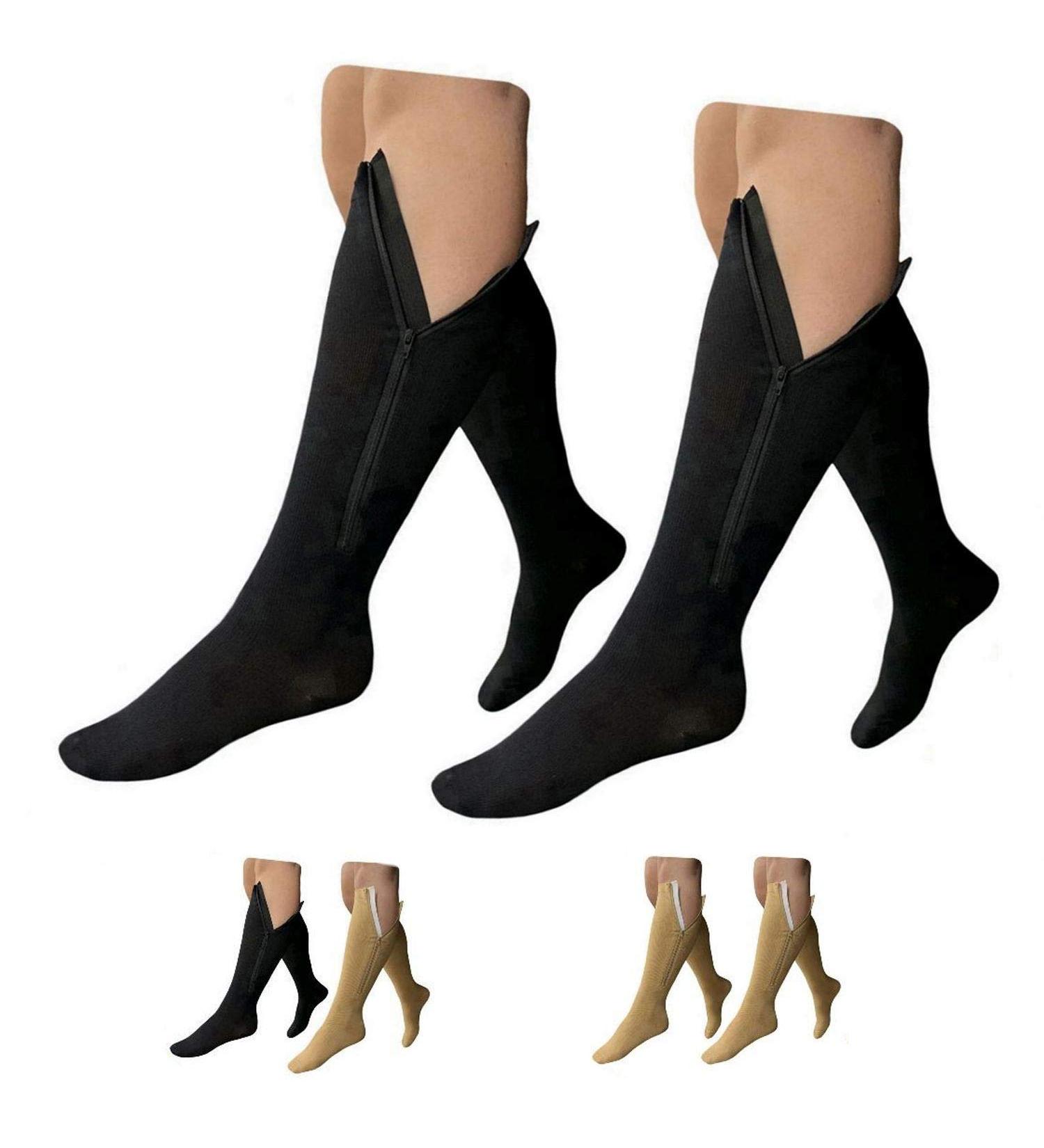 Closed Toe 15-20 mmHg Zipper Compression Calf Socks - 2 Pairs XX-Large Black - International Shipping Available - Buy Online on GoSupps.com