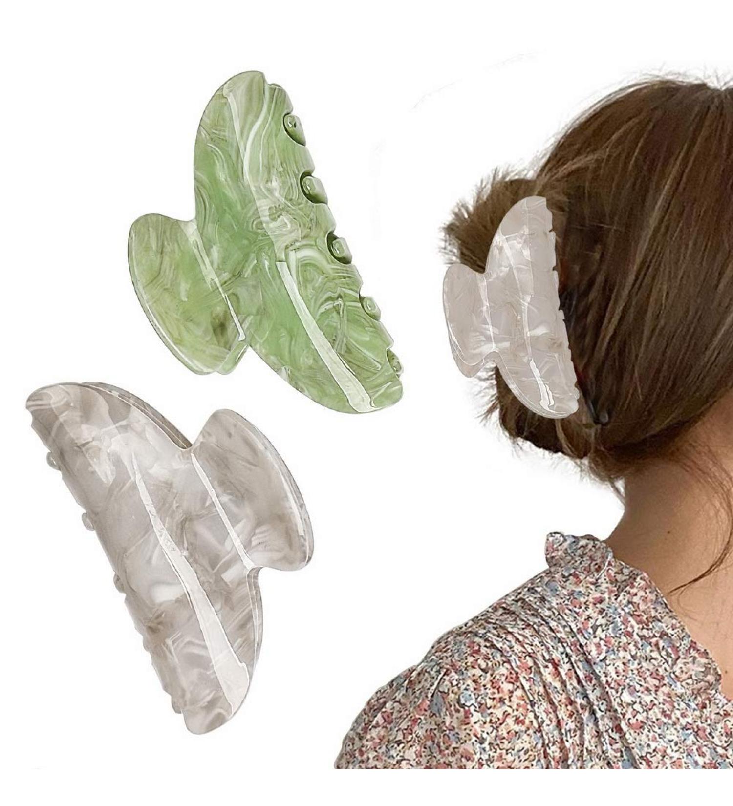2 Pcs Green Acrylic Hair Claw Clips - Medium 3.2 Inch Hair Clamps for Women Girls - Christmas Gift Hair Accessories - Buy Online on GoSupps.com
