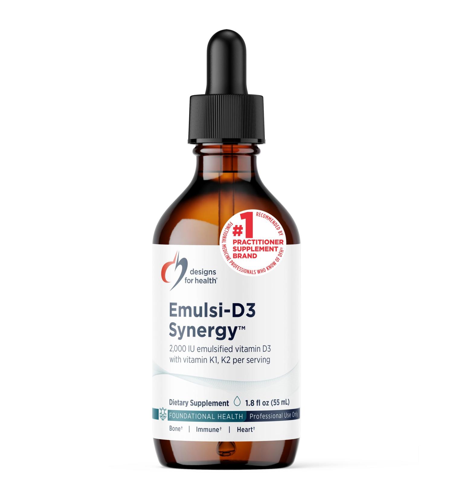 Designs for Health Emulsi-D3 Synergy 2000 IU Vitamin D Liquid with Vitamin K - Emulsified Liquid D3 K2 Drops for Immune System Support & Bone Health - Gluten-Free + Non-GMO (55 Servings / 1.8oz) Standard Packaging - Buy Online on GoSupps.com