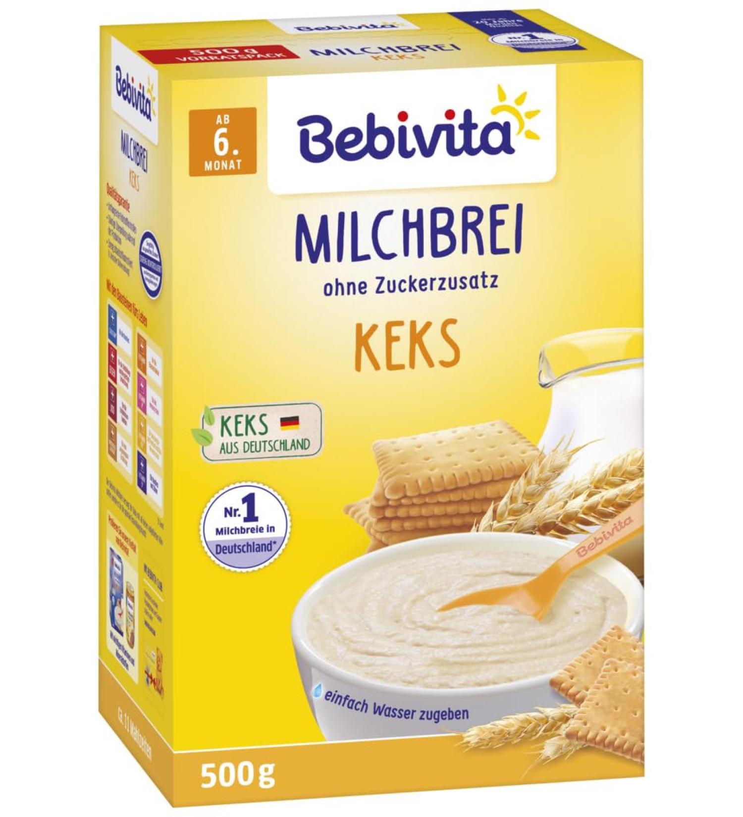 Bebivita Milk Porridge Biscuit - No Added Sugar Pack of 2 (2 x 500g) | Healthy Snacks for Babies & Kids - International Shipping Available - Buy Online on GoSupps.com