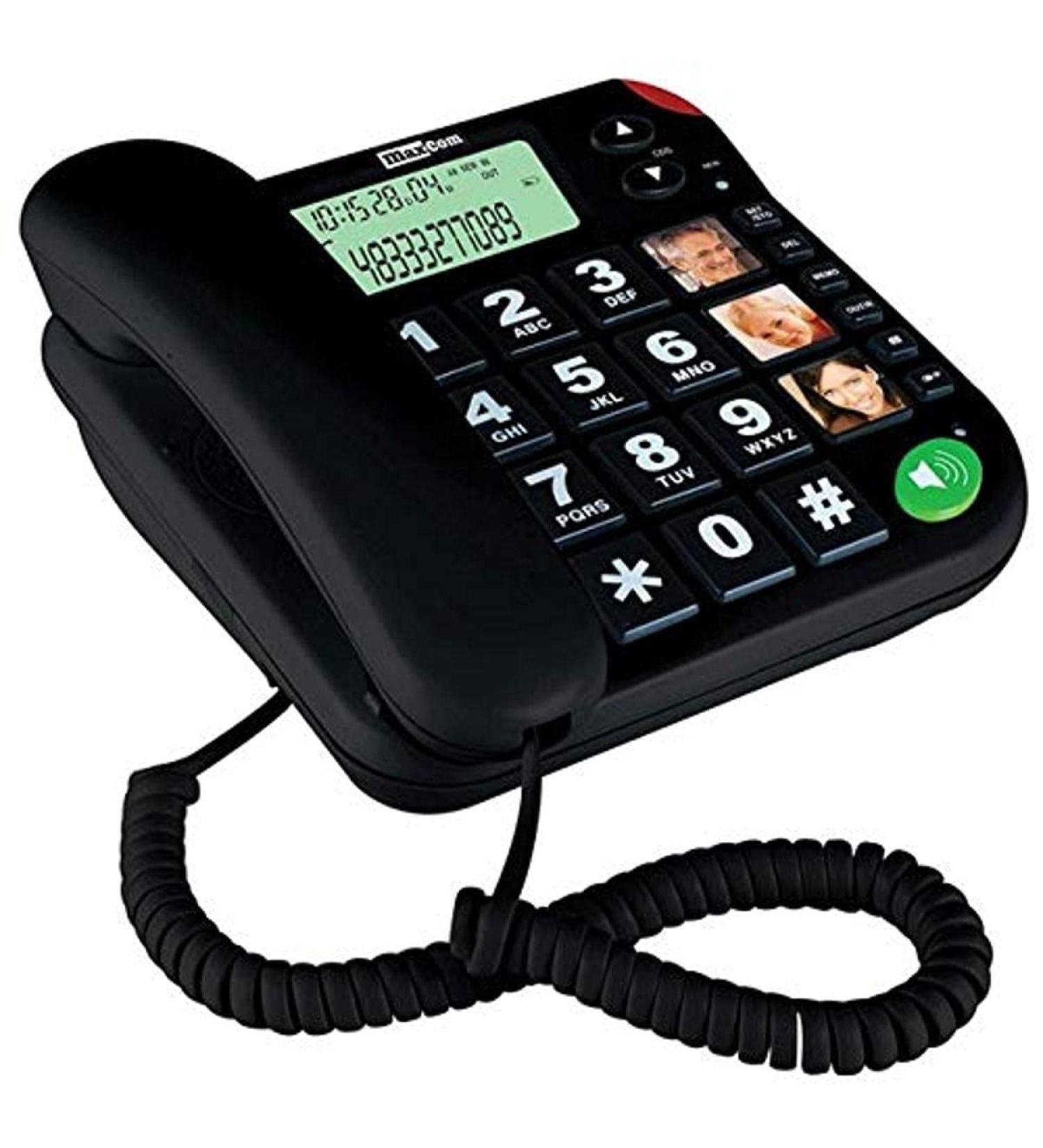 Maxcom KXT480BB UK Fixed Line Big Button Corded Phone with LCD Display and Direct Photo Memory Buttons - Black