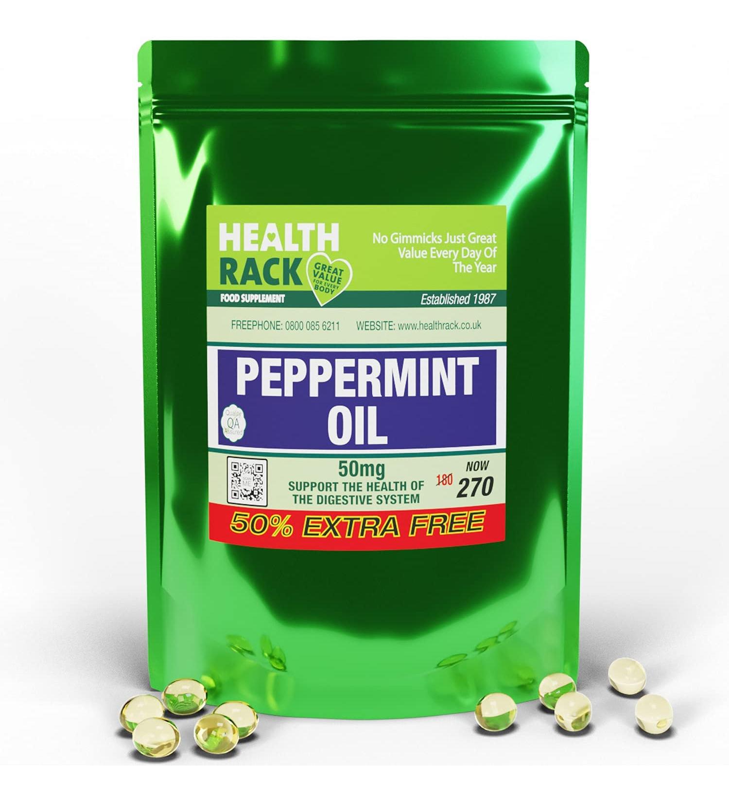 Peppermint Oil 50mg Capsules - Digestion Support - GMO Free - Made in UK - 270 Count - Buy Online on GoSupps.com