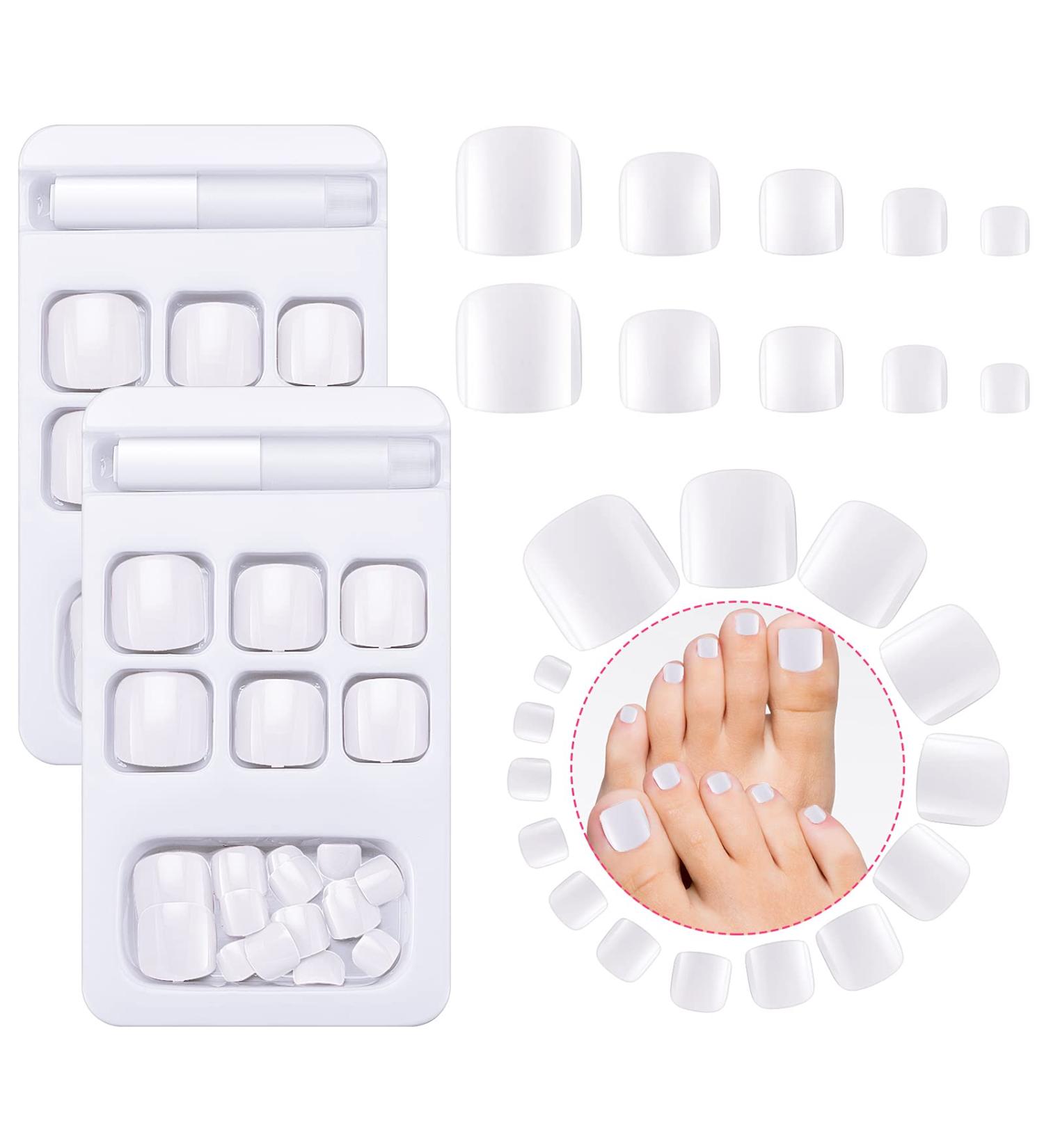 48pcs Square Short False Toenails with Nail Glue - Full Cover Acrylic Fake Toe Nail Tips for Women and Girls (White) - Buy Online on GoSupps.com