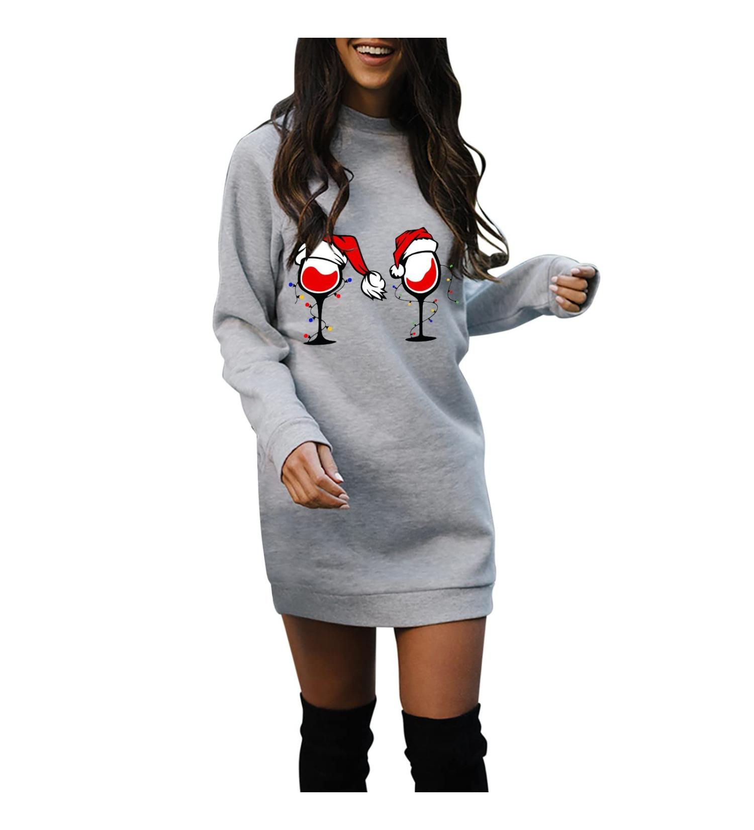 Women's Christmas Hoodie Sweatshirt - Cartoon Sexy Party Dress Tops for Autumn/Winter - XL Gray - Buy Online on GoSupps.com