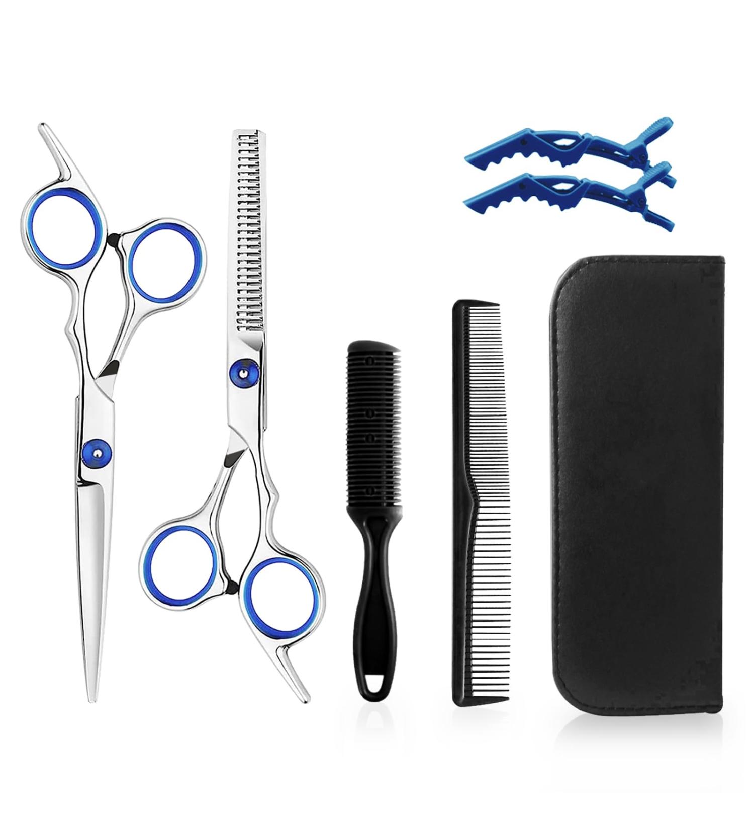 Hair Cutting Scissors Set Professional Haircut Scissors Kit Hair Beard Trimming Thinning Barber Scissors Set Hair Cutting Shears for Men Women Kids Adults Pets Home Salon Barber Cutting Kit Blue - Buy Online on GoSupps.com
