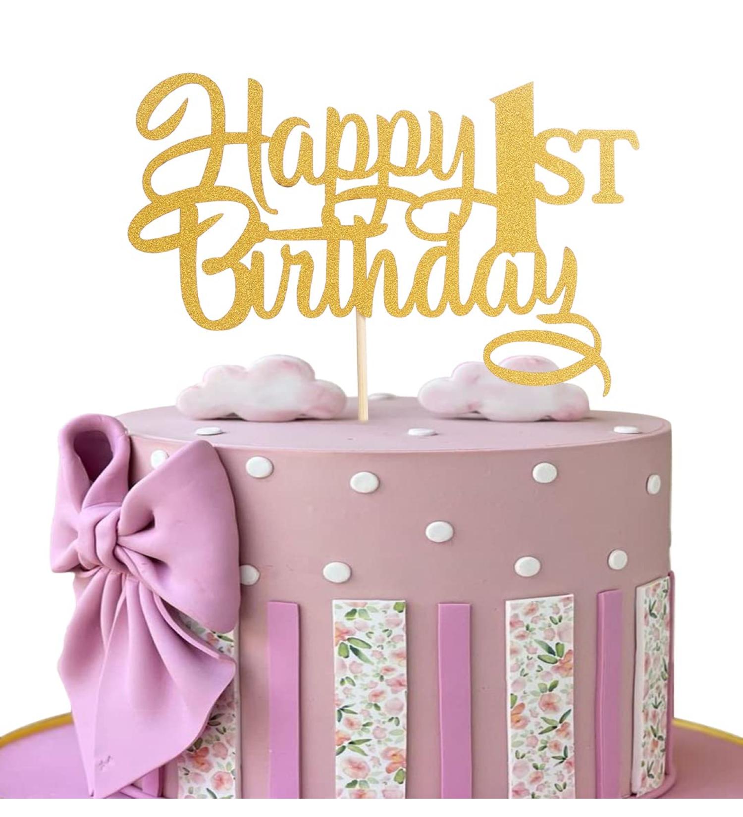 Happy 1st Birthday Cake Topper - Gold Glitter Baby One Birthday Cake Topper Girl Boy One Year Old Birthday Party Decoration First Birthday/Anniversary Party Cake Deciration Supplies 1gold - Buy Online on GoSupps.com