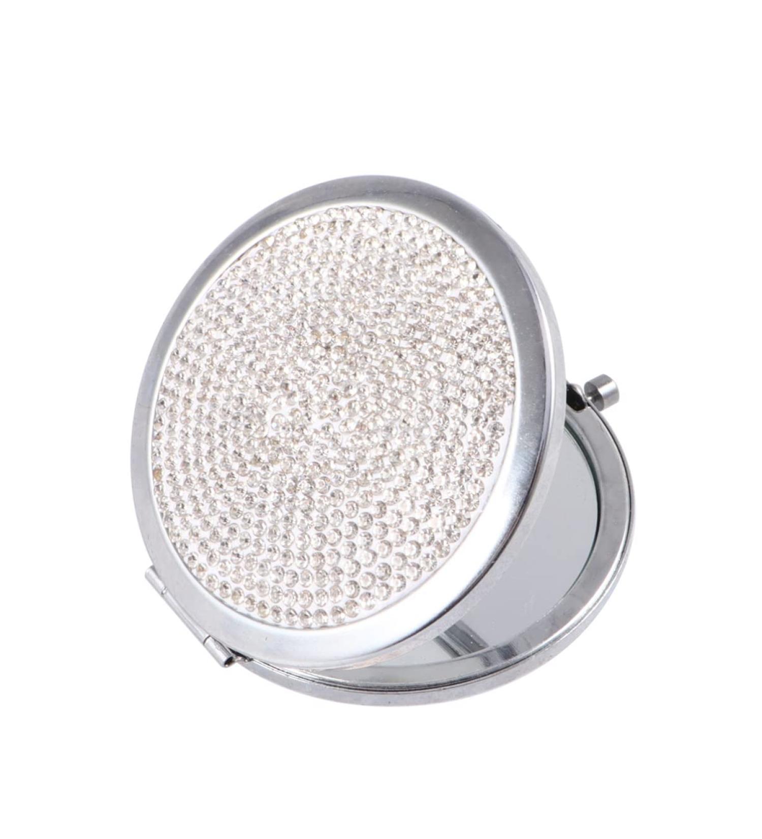 LALAFINA Women's Bling Compact Mirror - Double-Sided Rhinestone Makeup Mirror for Travel and Daily Use | White Round Folding Cosmetic Mirror - Buy Online on GoSupps.com