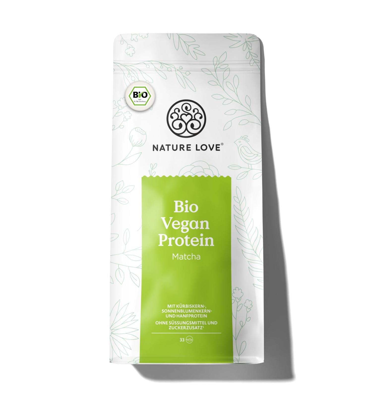 Nature Love Bio Vegan Protein Powder Matcha - 1kg | Multi-Component Protein with Pumpkin & Sunflower Seeds | No Sweeteners | 8 Essential Amino Acids - Buy Internationally! - Buy Online on GoSupps.com