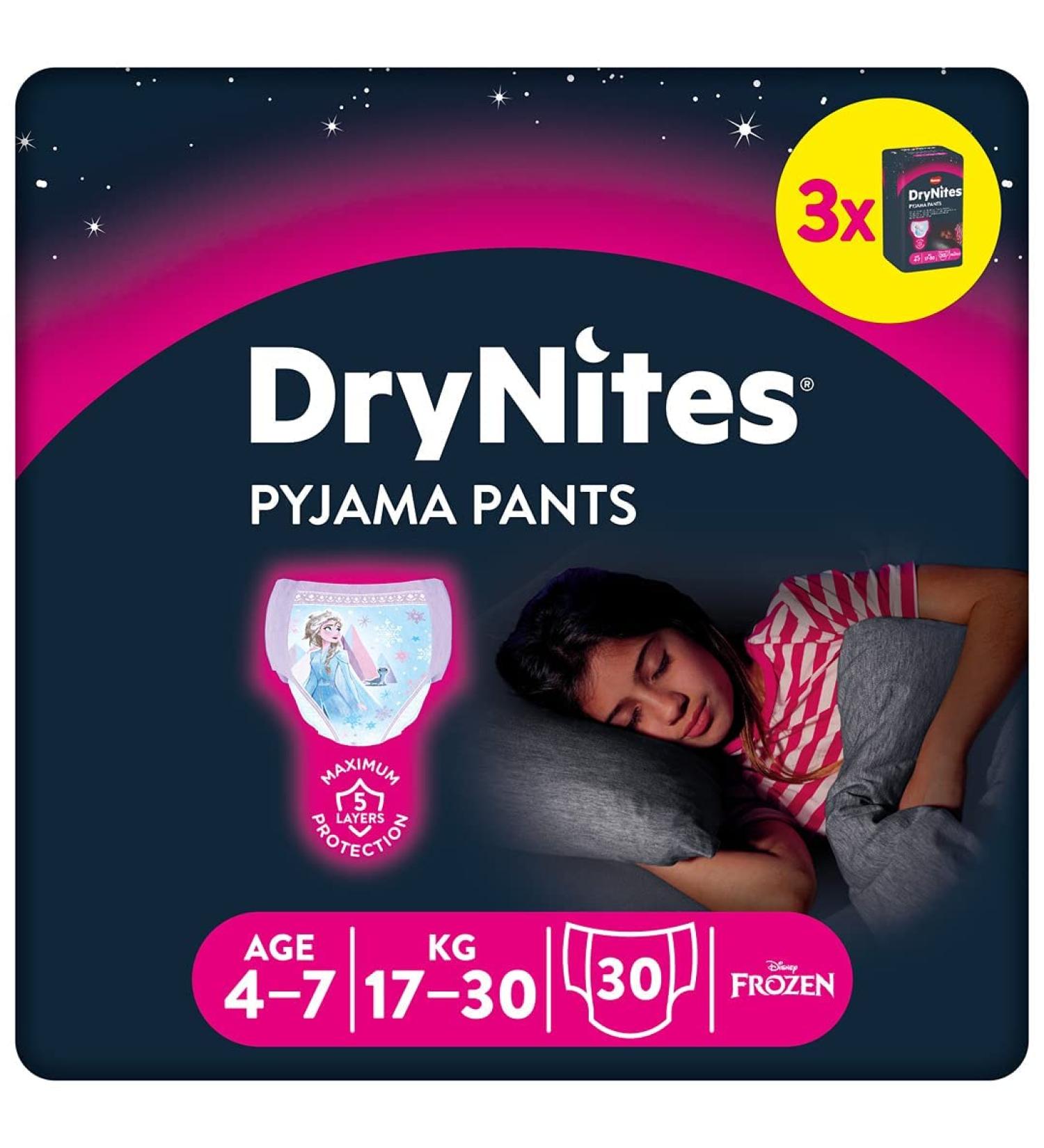 Buy Huggies Drynites Absorbent Night Diapers for Girls (4-7 years 17-30 kg) - Monthly Box of 30 Pants - Comfortable Bedwetting Solution - Buy Online on GoSupps.com