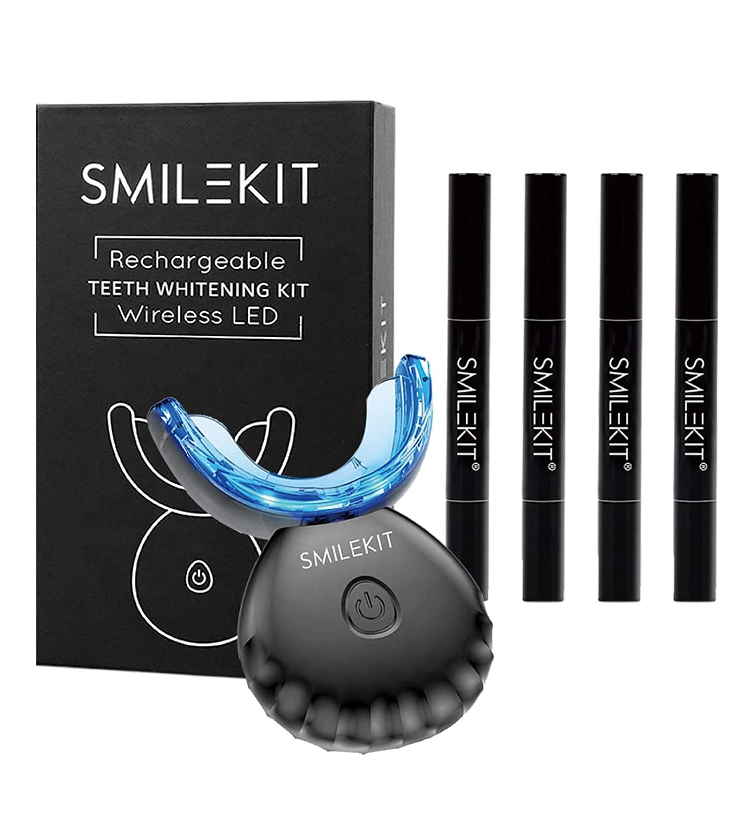 Teeth Whitening Kit with LED Accelerator Light - Remove Stains from Coffee, Smoking, and Wine - Black Rechargeable - Buy Online on GoSupps.com