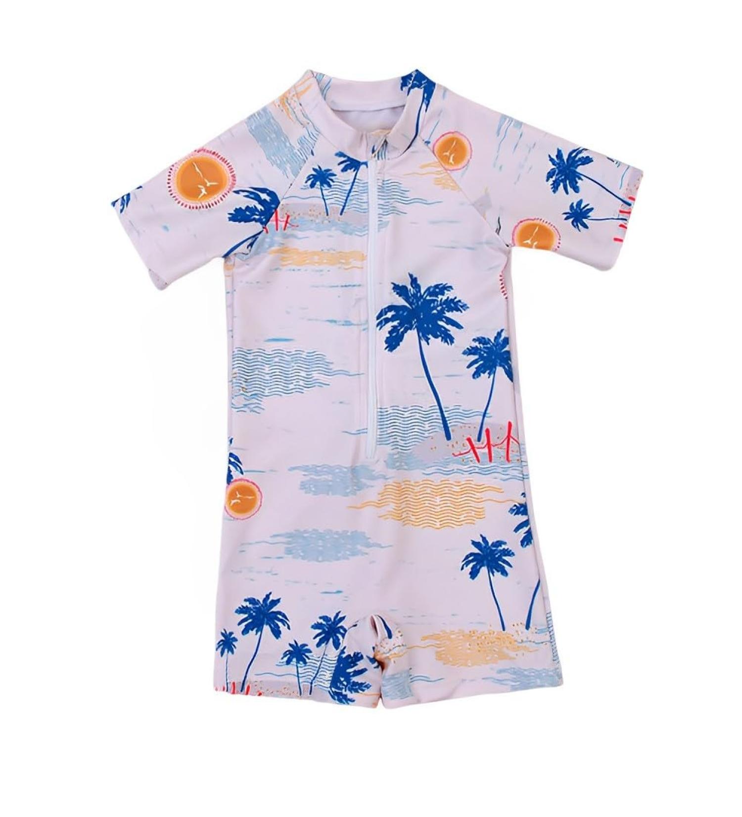 PythJooh Baby Boy Shark Print Rash Guard Swimsuit | Zipper One Piece Beach Swimwear | 12-18 Months | Beige - Buy Online on GoSupps.com