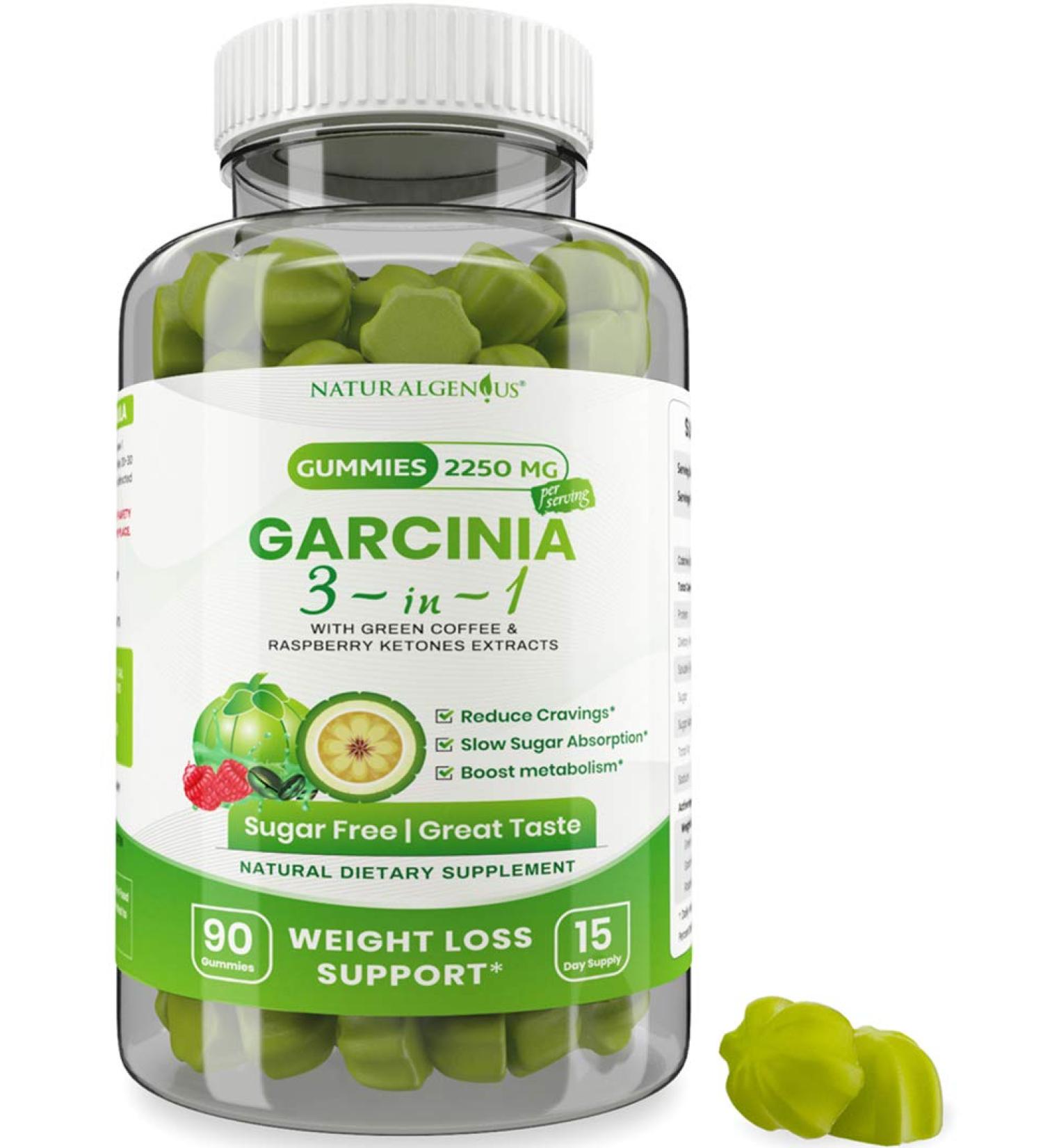 Fat Burning Gummies with Garcinia Cambogia, Green Coffee, Raspberry Ketones - Keto Friendly, Vegan, Sugar-Free - Appetite Suppressant - 2250mg/Day - Buy Online on GoSupps.com