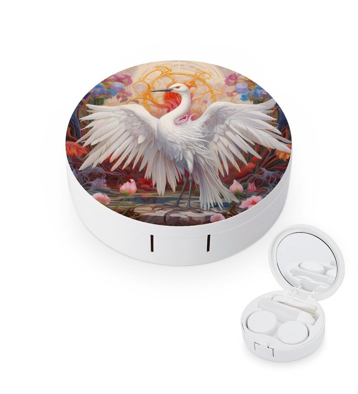 Shop White Crane Contact Lens Case with Mirror - Portable & Cute Eye Travel Kit - Buy Online on GoSupps.com