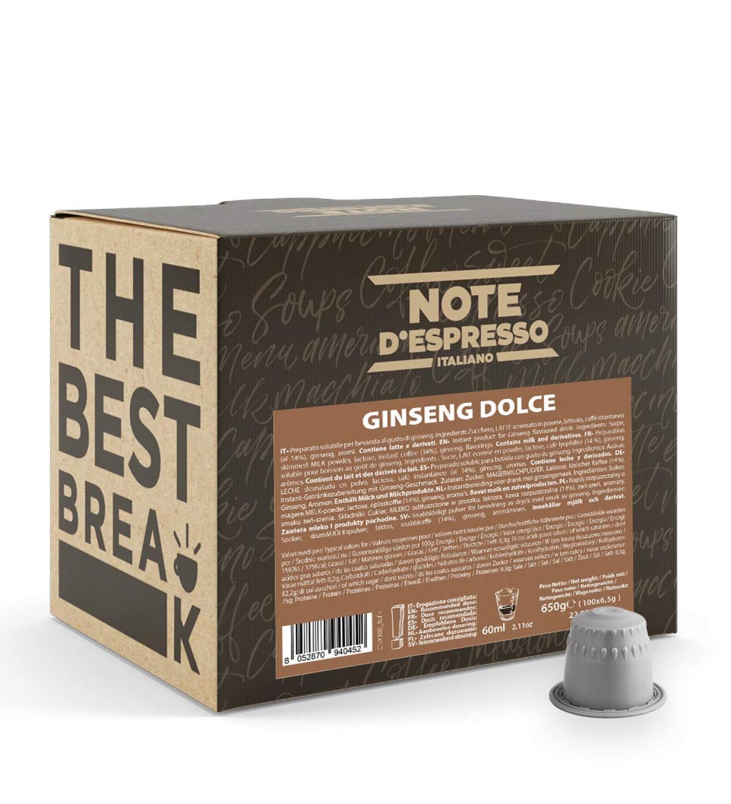  Note d'Espresso Note d'Espresso - Sweet Ginseng - Capsules Exclusively Compatible with NESPRESSO Machine - 100 x 6.5 g - Buy Online on GoSupps.com