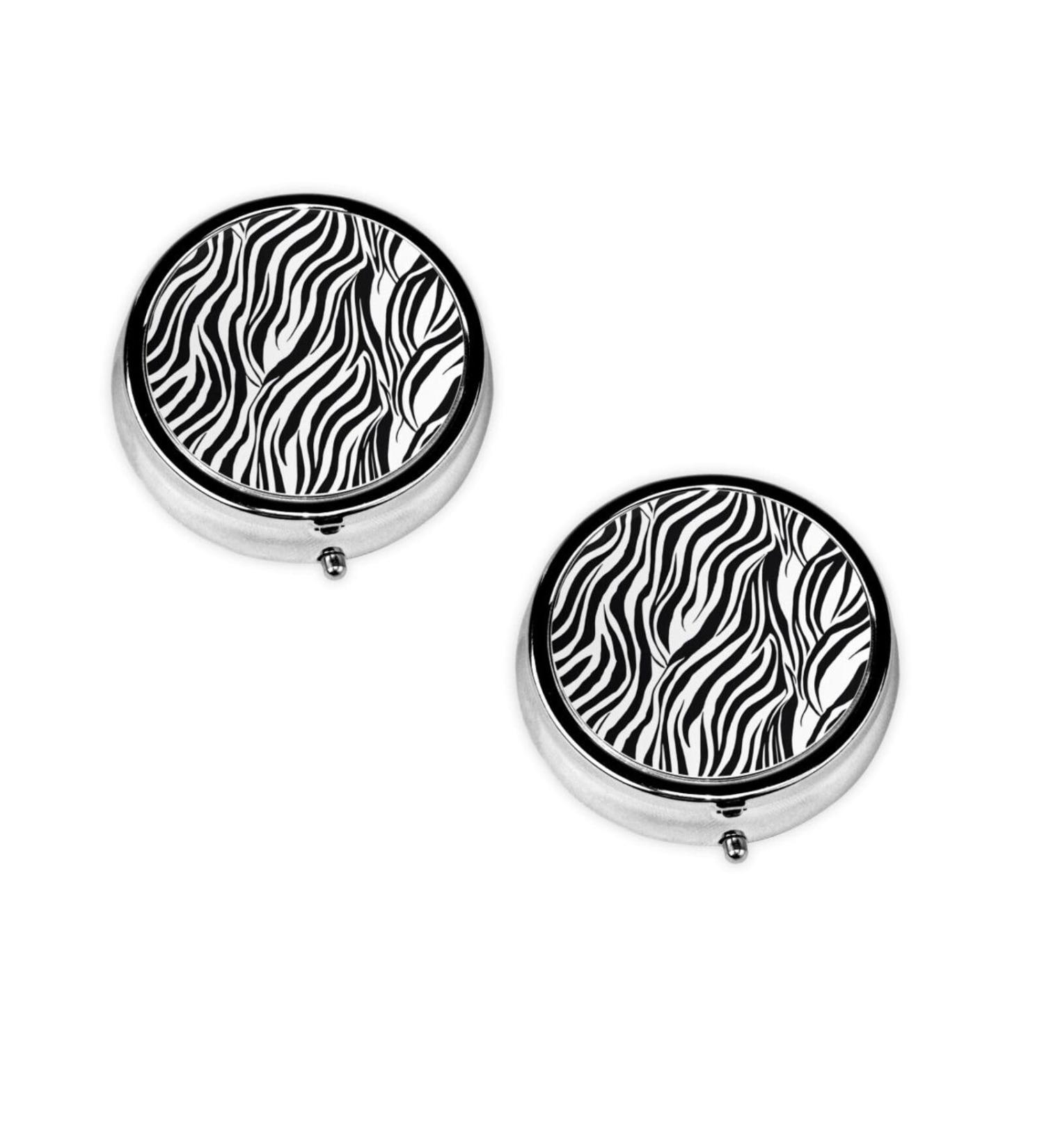 Zebra Print Mini Round Pill Box - 3 Compartment Travel Pill Organizer for Home & Office - Buy Online on GoSupps.com