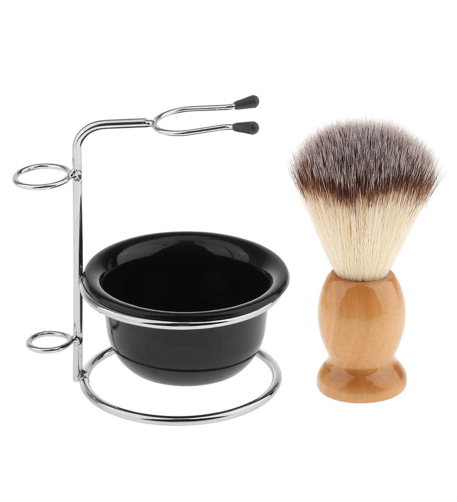 Stylish Stainless Steel Razor Holder & Wood Shaving Brush Set for Men | Practical Male Grooming Kit - 11.5x12.5cm - Buy Online on GoSupps.com