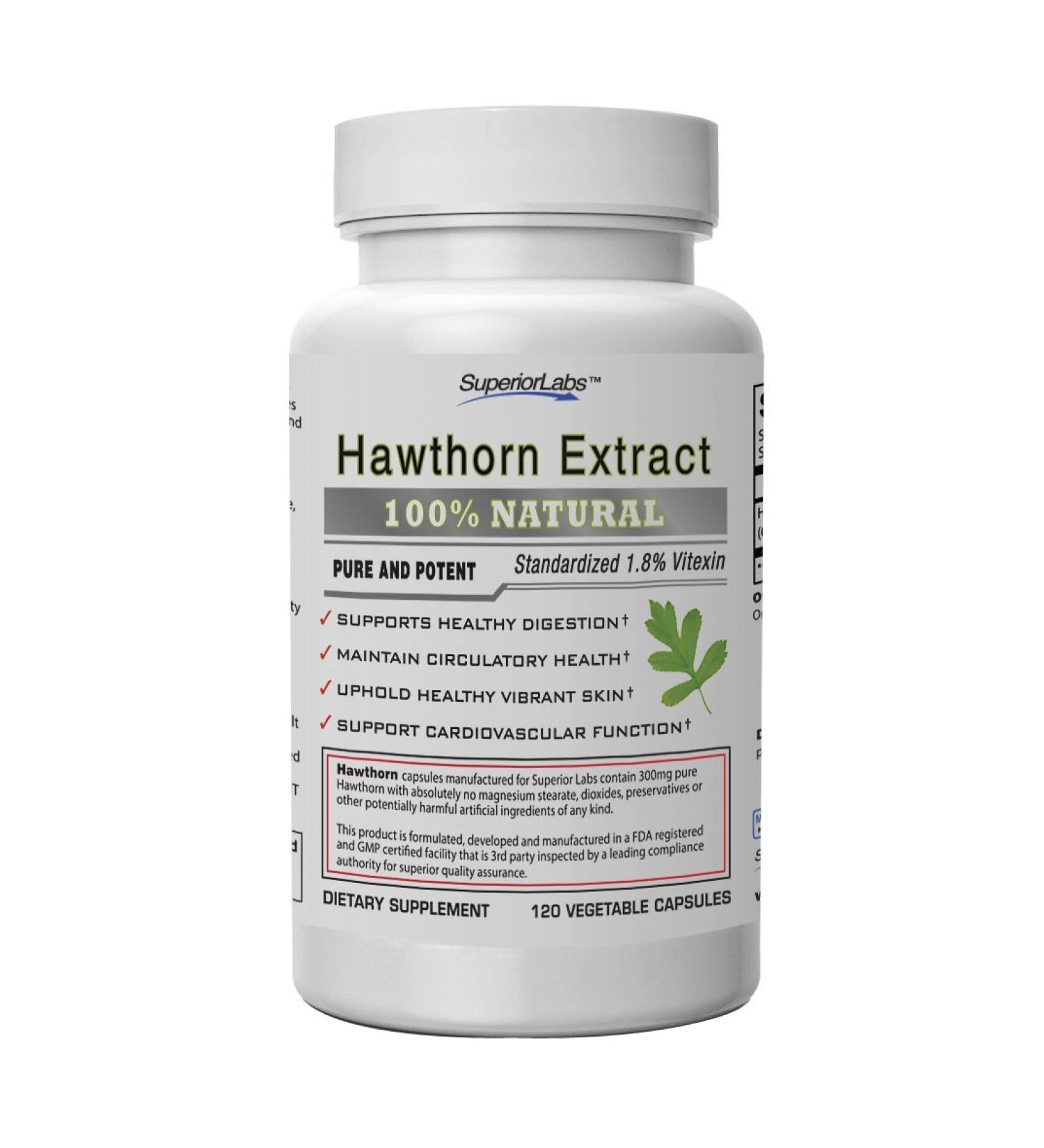 Superior Labs Hawthorn Supplement 300mg - Non-GMO, Non-Synthetic Antioxidant for Digestion & Heart Health - 120 Veg Caps - Buy Online on GoSupps.com