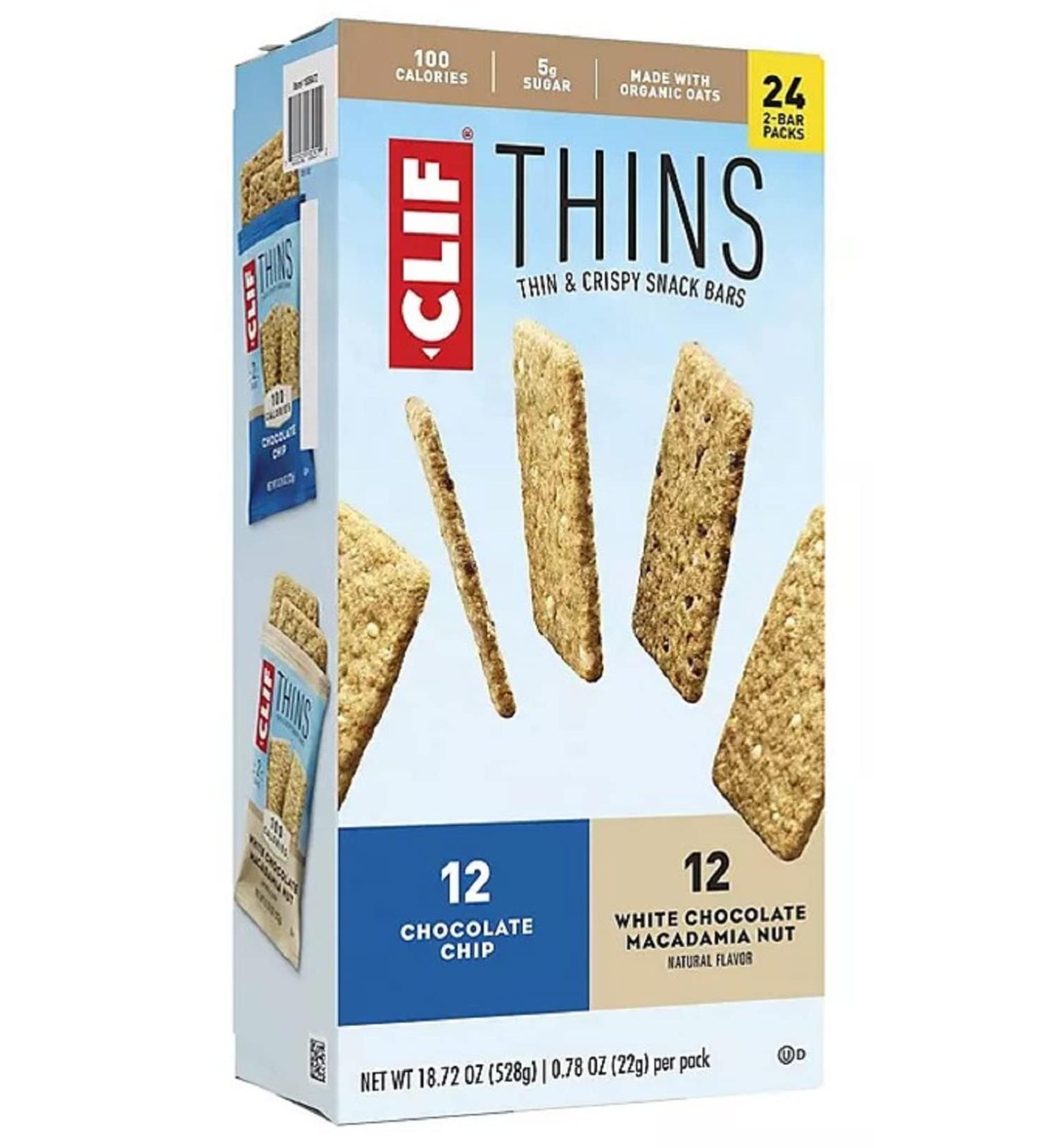 CLIF Thins Variety Pack, Chocolate Chip and White Chocolate Macadamia (24 ct.)