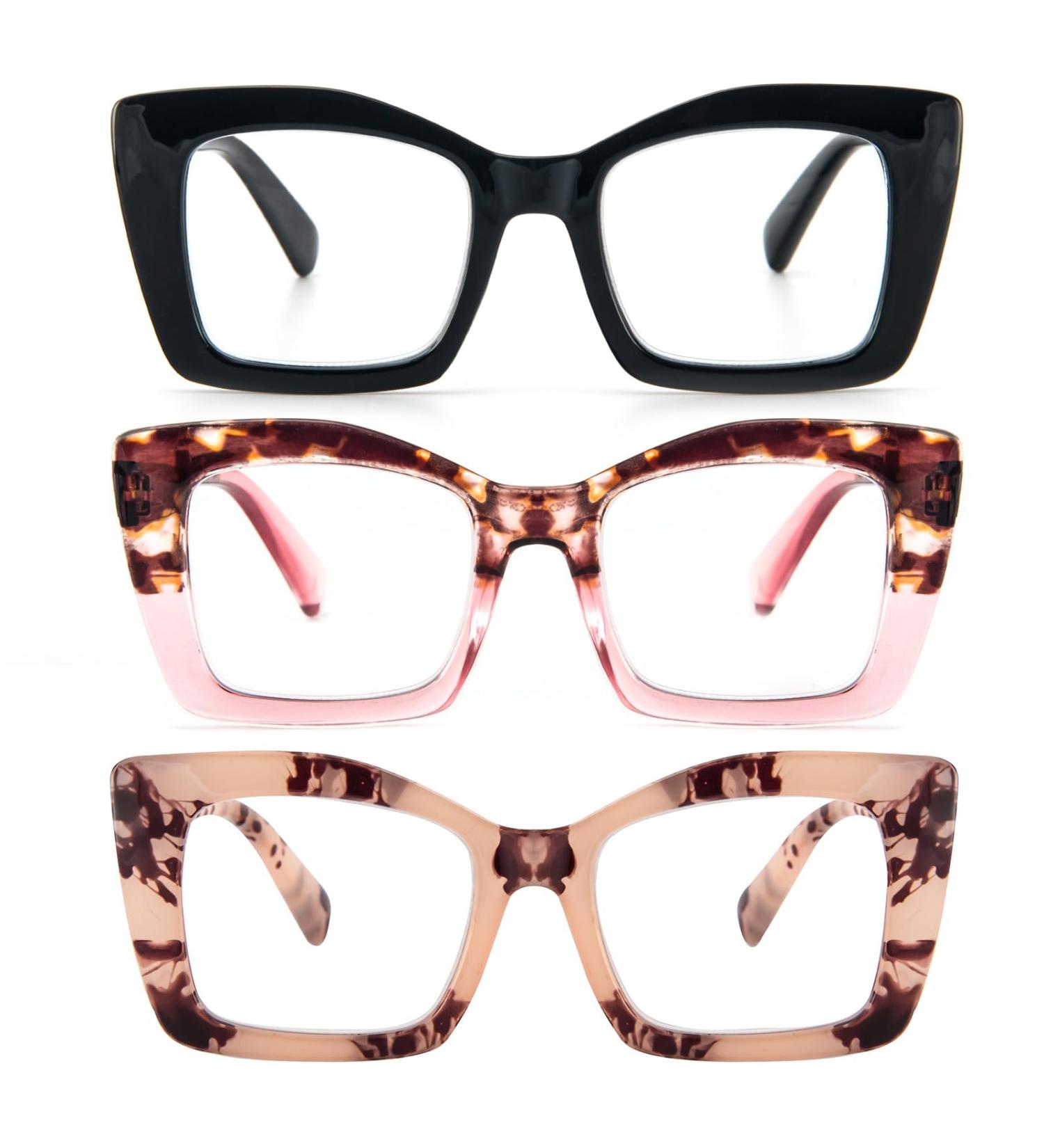 Buy KoKoBin Oprah Oversized Square Reading Glasses - Stylish Computer Glasses with Spring Hinges in Black Pink Leopard & Pink - 2 Diopters - International Shipping Available - Buy Online on GoSupps.com