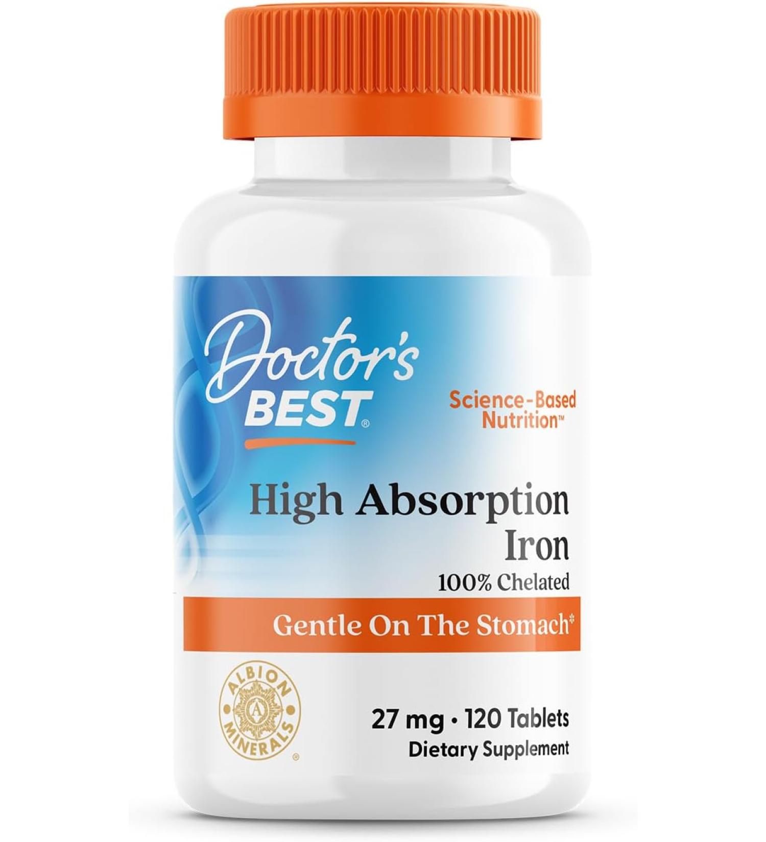 Doctor's Best High Absorption Iron 27 mg - 120 Tablets for Optimal Wellness - Buy Online on GoSupps.com