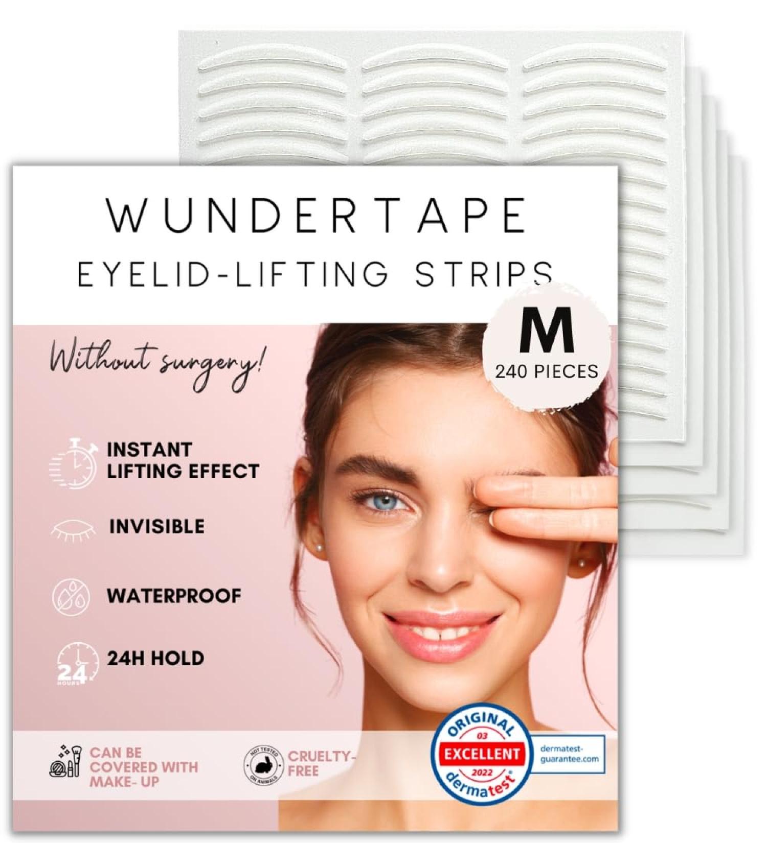 WUNDERTAPE Eyelid Tape: Instant Eyelid Lift Strips for Hooded & Droopy Eyes - 24H Invisible Waterproof Eye Lift Stickers (240 x Size M) - Buy Online on GoSupps.com