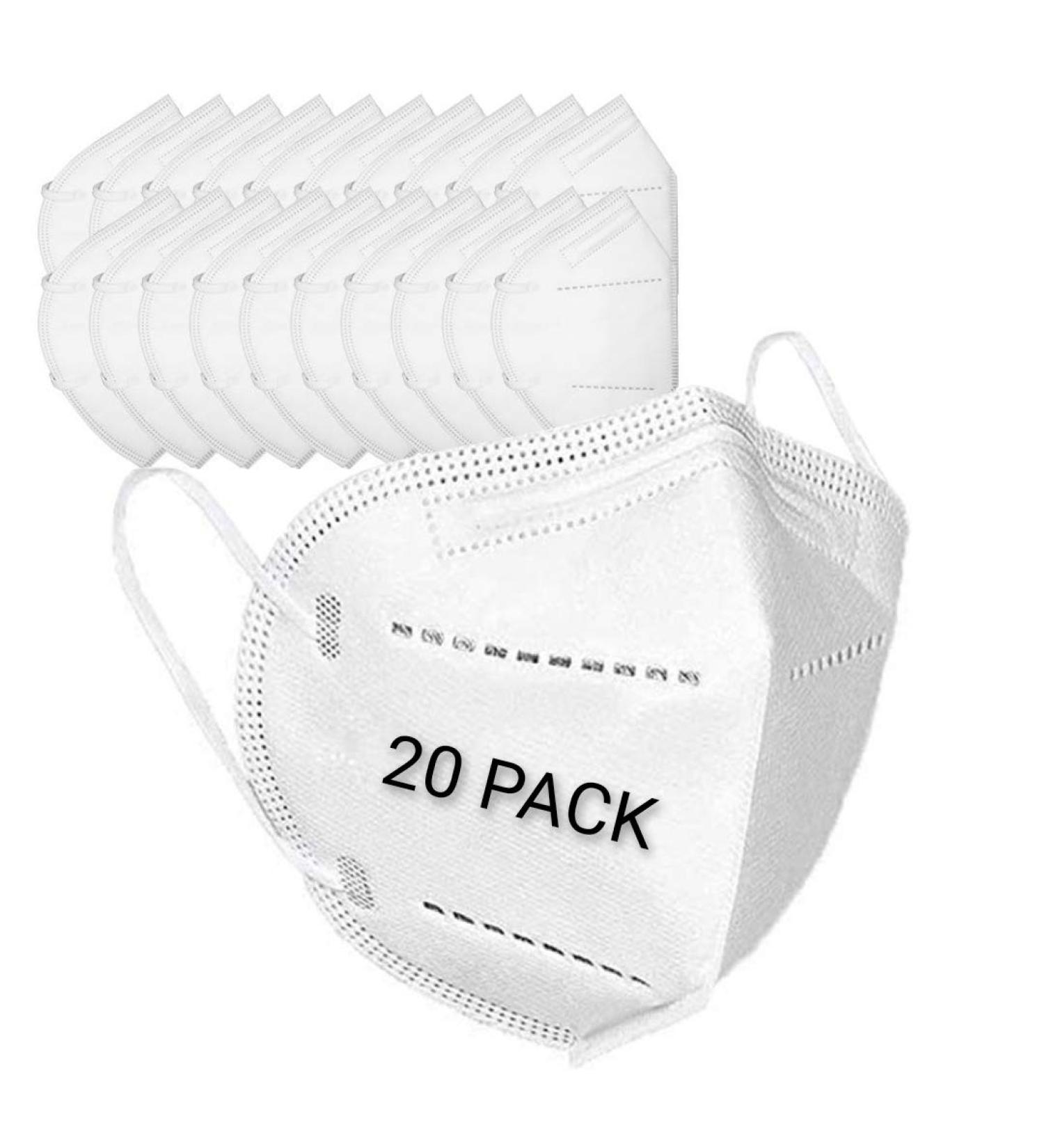 20-Pack 5-Ply Disposable Protective Face Masks - 3D Foldable Design with Stretchy Ear Loops - Buy Online on GoSupps.com