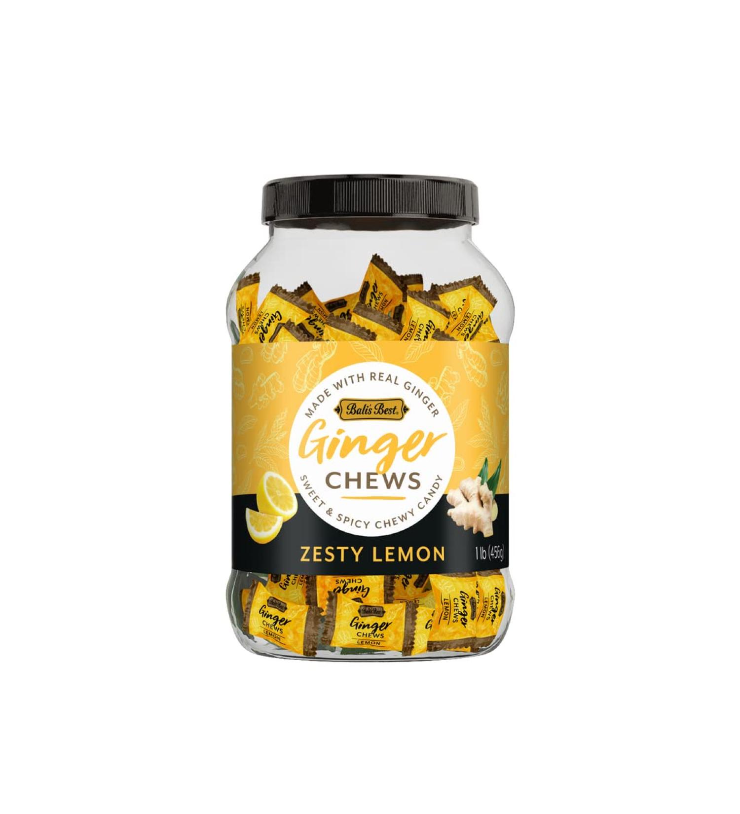 Bali's Best Ginger Chews - Zesty Lemon Flavor (1lb Jar) | 100% Real Ginger Candies - Sweet & Spicy Snacks for Sharing & Gifting - Buy Online on GoSupps.com