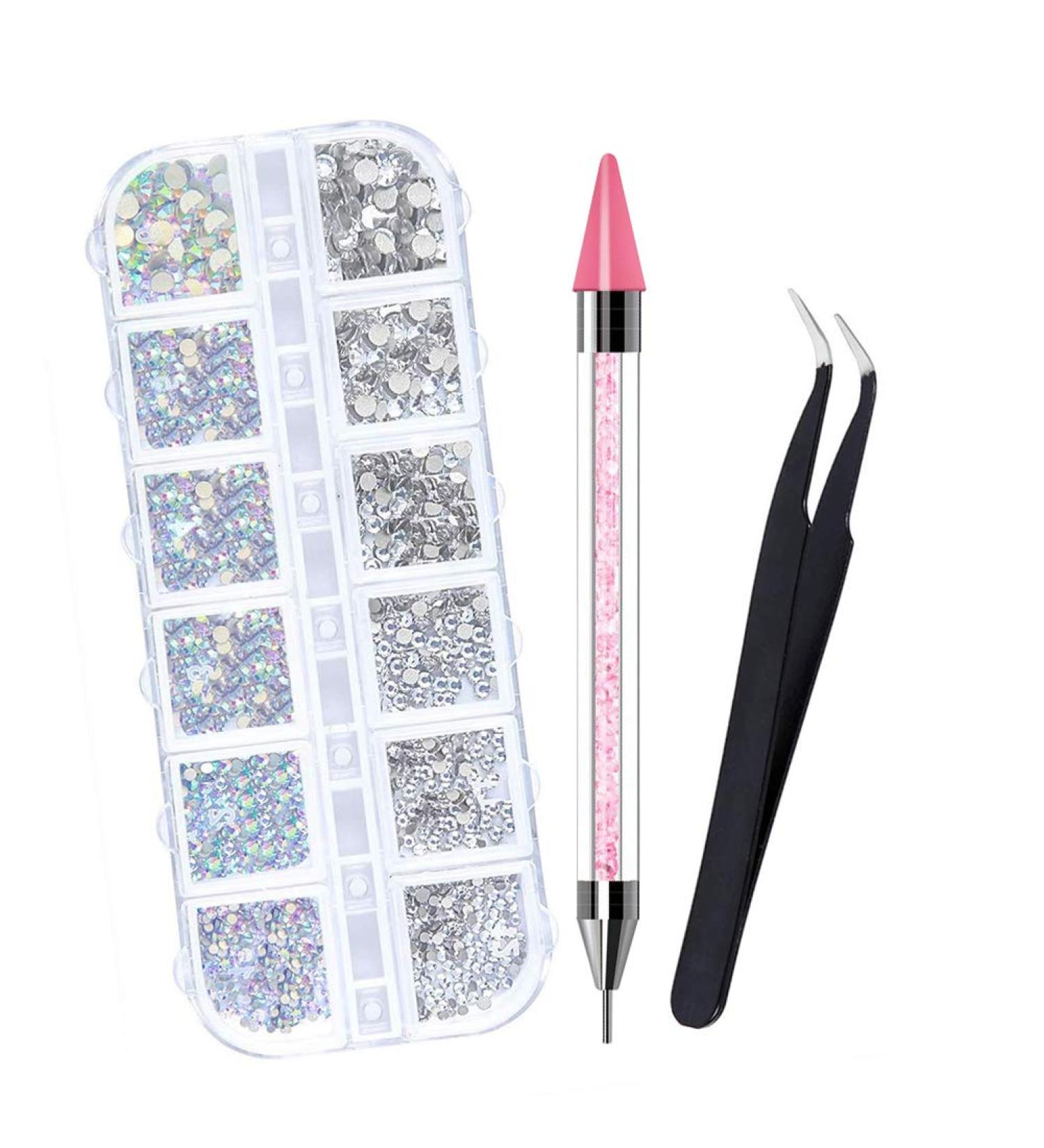 1400 AB Rhinestones Set - 6 Sizes with Tweezers & Picker Pen for Nail Clothing & Craft Projects | International Shipping - Buy Online on GoSupps.com