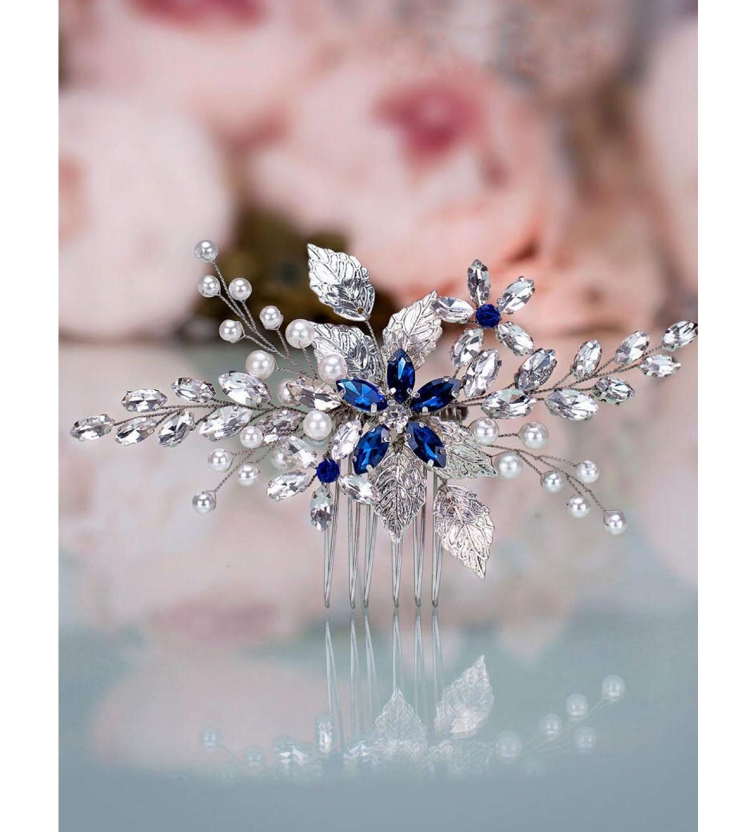Aimimier Sapphire Crystal Bridal Hair Comb - Silver Hair Piece for Prom, Wedding, and Parties - Buy Online on GoSupps.com