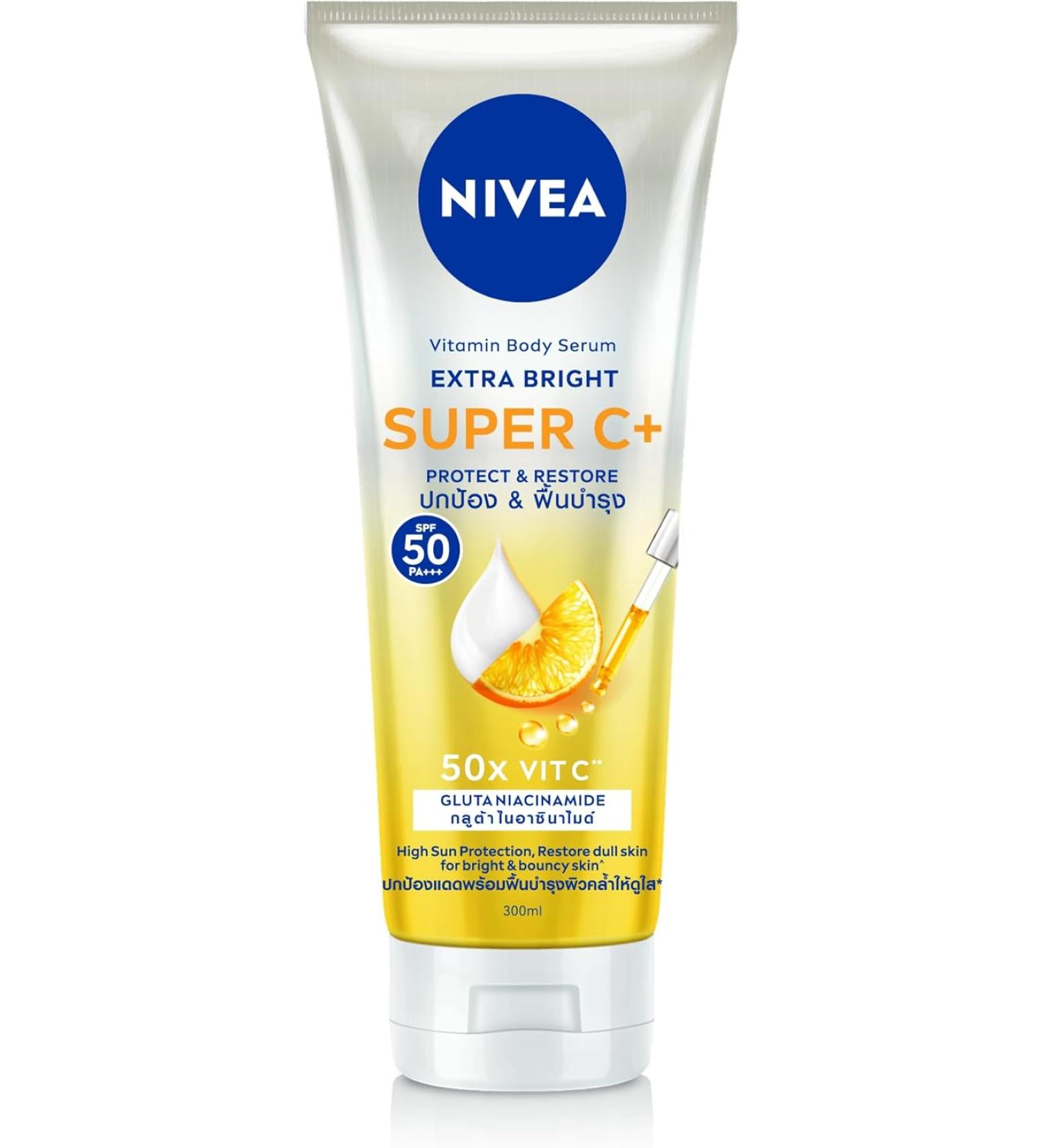 Nivea Extra Bright Super C+ Vitamin Body Serum Sunscreen SPF50+ PA+++ - 320ml (Pack of 1) | Best International Shipping - Buy Online on GoSupps.com
