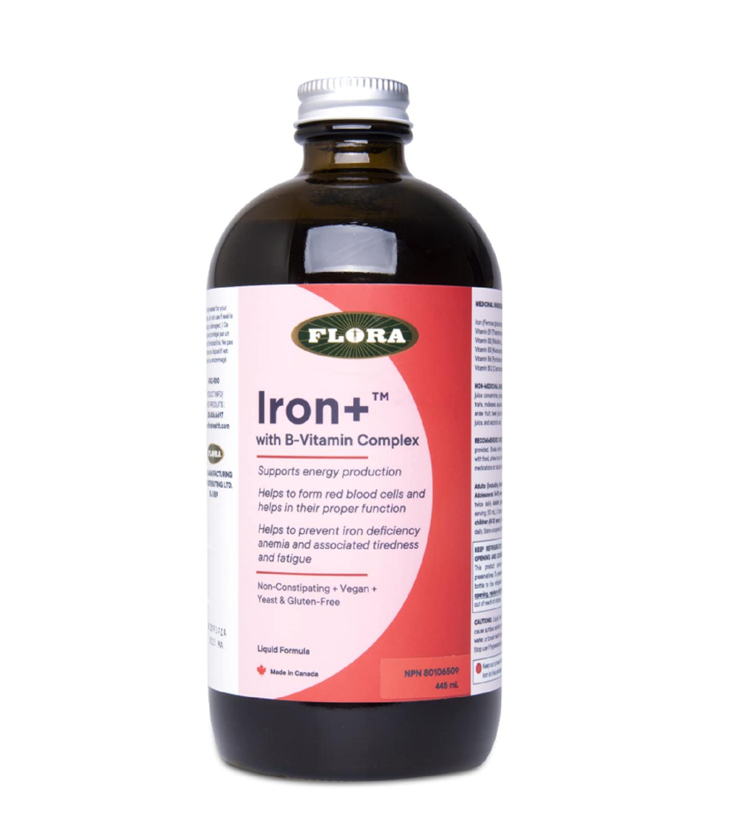 Flora Health Iron+ Liquid iron with B-Vitamin Complex Helps Maintain Healthy Iron Levels Non-Constipating Highly Absorbable Vitamin-B & Iron Supplement Vegan Yeast and Gluten Free 445 mL Glass Bottle 445 ml (Pack of 1) - Buy Online on GoSupps.com