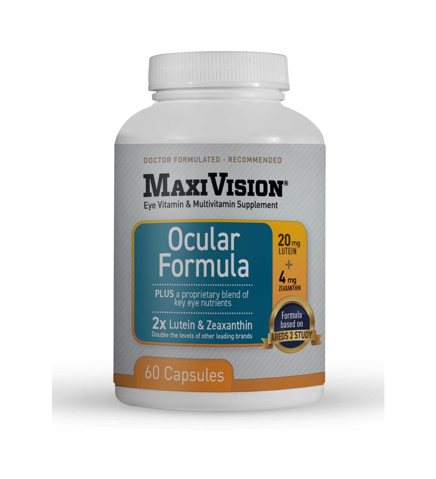 MaxiVision Ocular Formula - AREDS2 - Eye Vitamins & Multivitamin - Lutein and Zeaxanthin - 1 Bottle (60 Capsules) - Buy Online on GoSupps.com