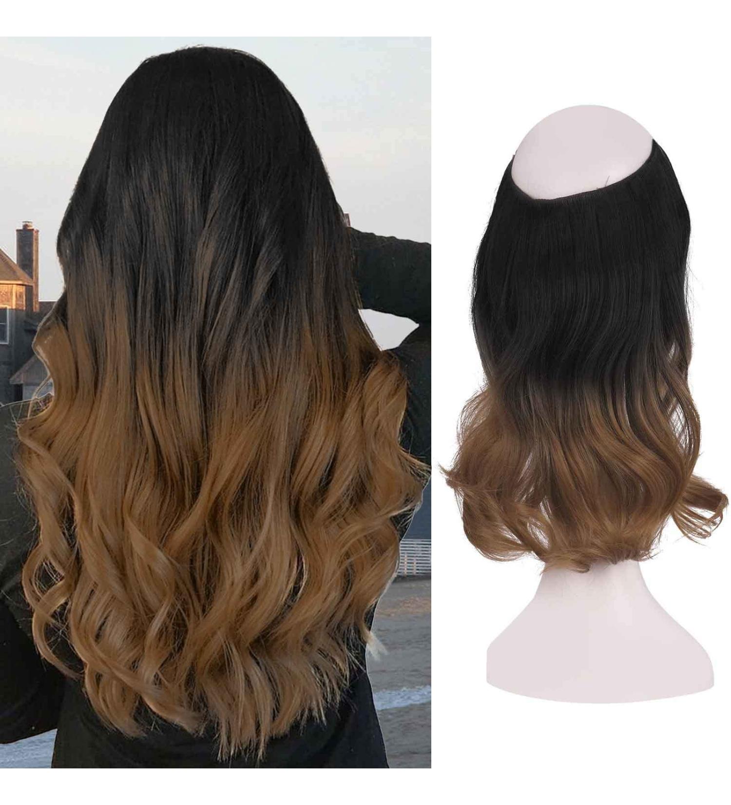 Feshfen Secrets Hair Extensions | Long Ombre Black to Golden 35cm Invisible Synthetic Extensions for Women - Buy Online on GoSupps.com